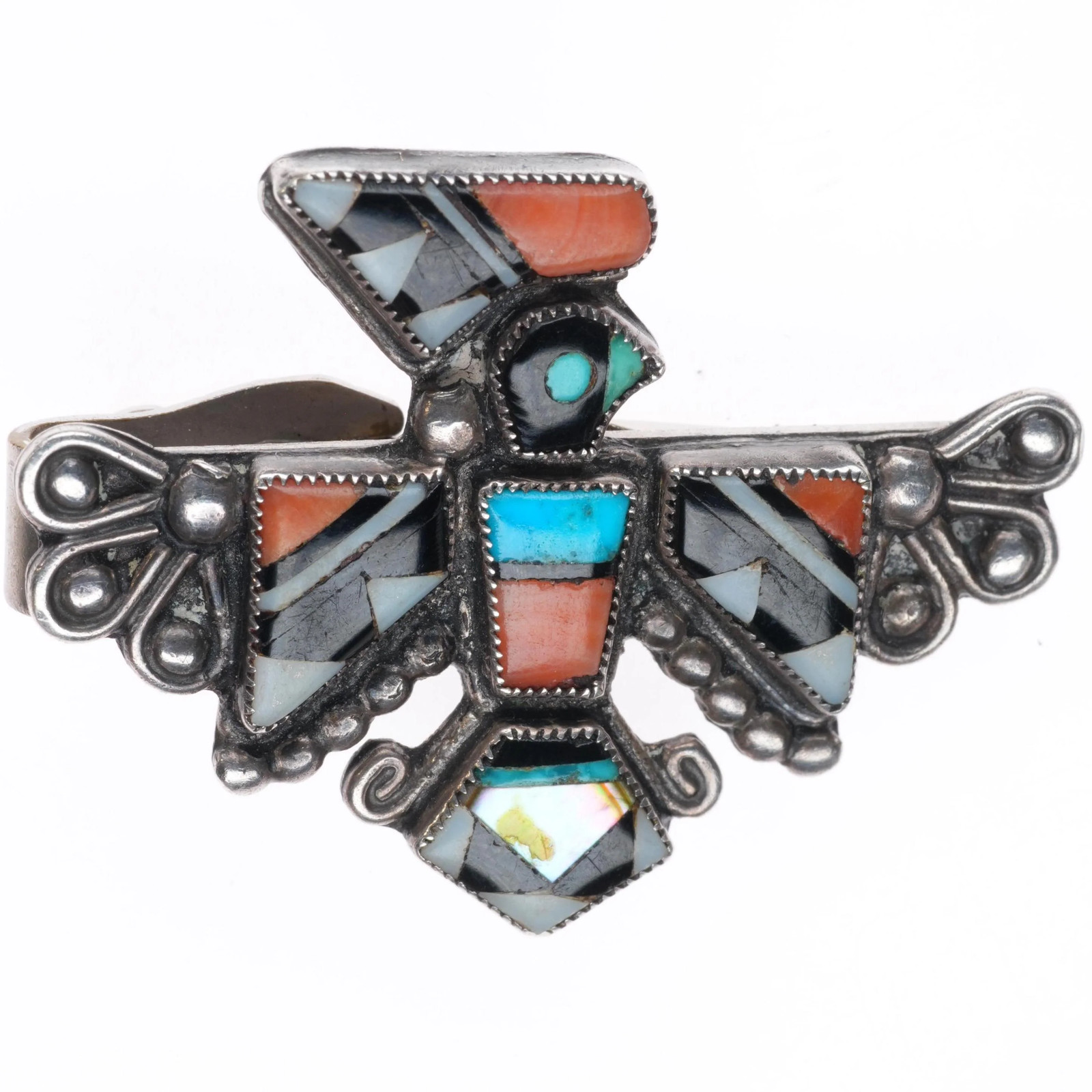 vintage c1950\'s Zuni sterling silver thunderbird inlay tie/dress clip vintage c1950\'s Zuni sterling silver thunderbird inlay tie/dress clip