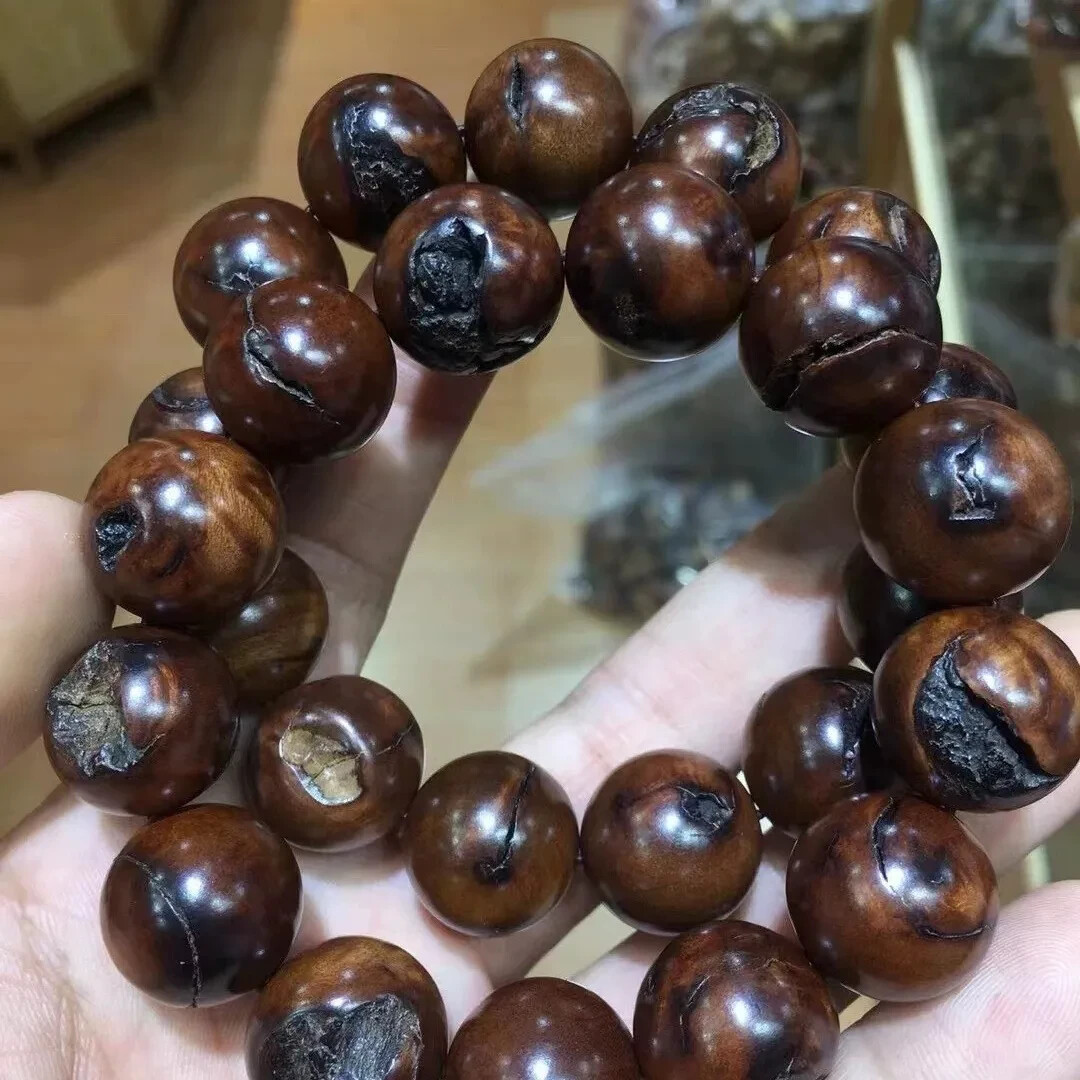 20mm*12pcs Round Beads Lightning Struck Mark Jujube Wood Blesse Amulet Bracelet