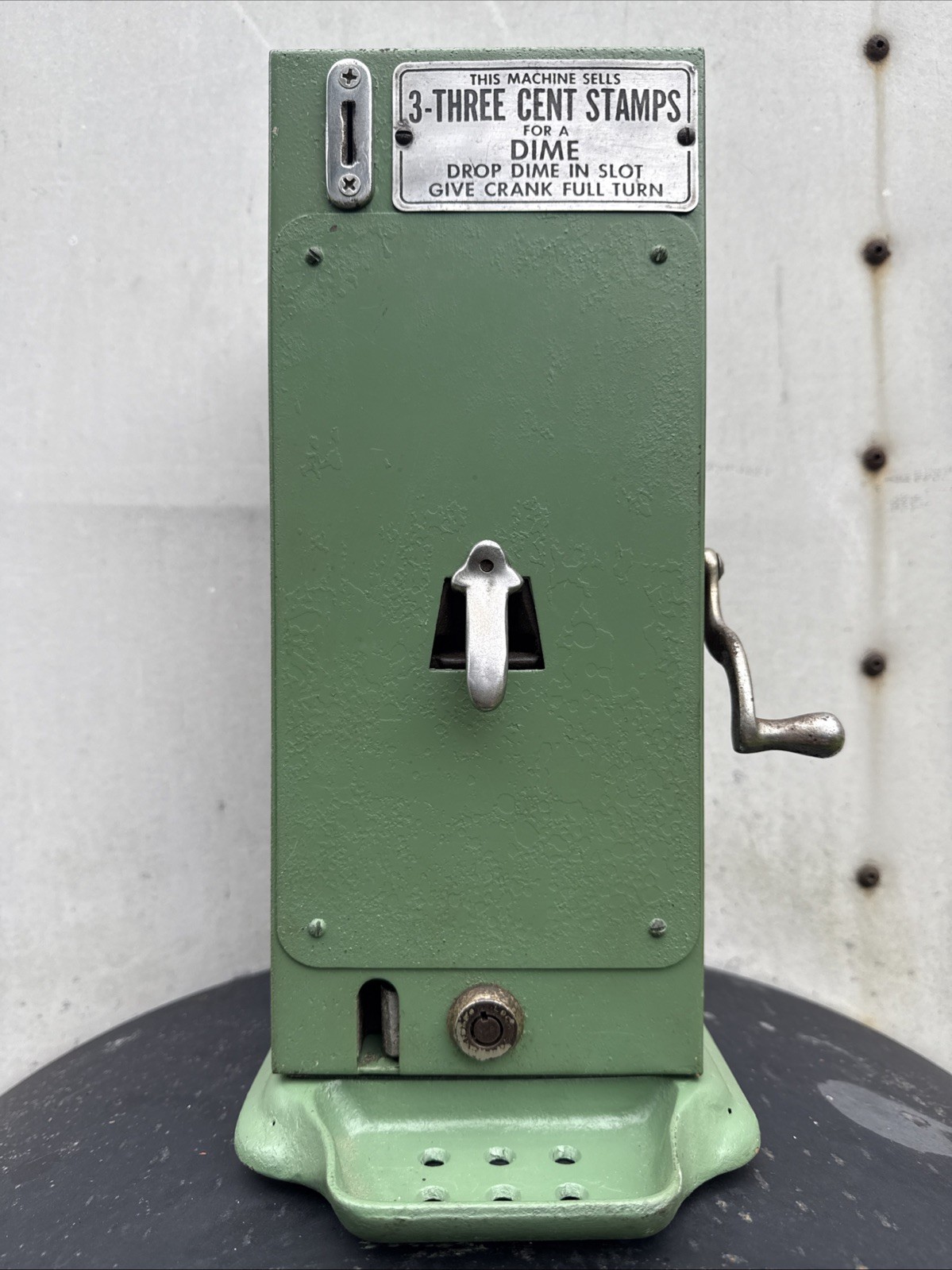 Vintage Schermack Model 310 D 3-Cent Sanitary Stamp Vending Machine (No Key) Vintage Schermack Model 310 D 3-Cent Sanitary Stamp Vending Machine (No Key)
