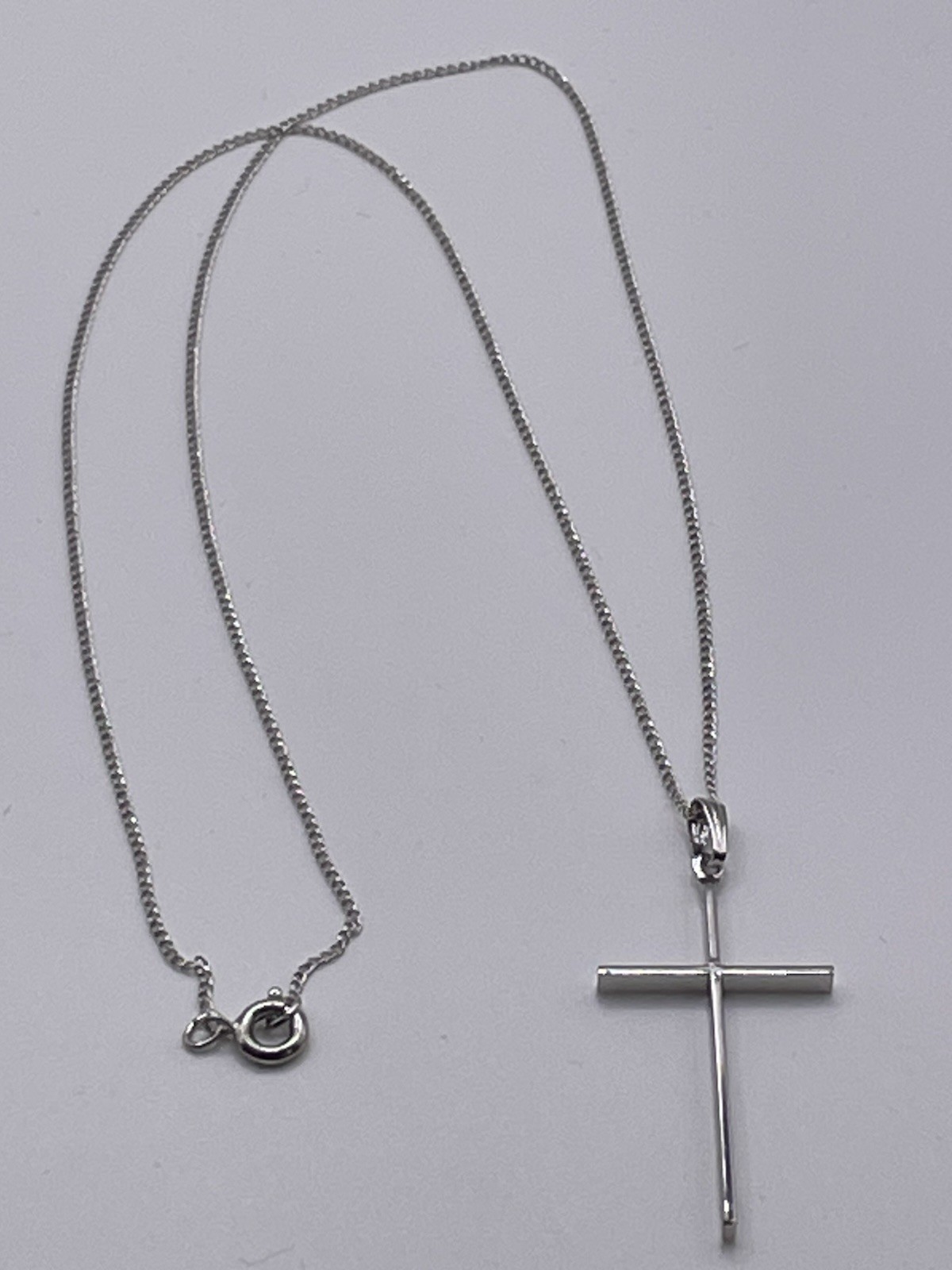 Signed Vintage Silver Toned Cross Necklace Simple Elegant 18\ Signed Vintage Silver Toned Cross Necklace Simple Elegant 18\