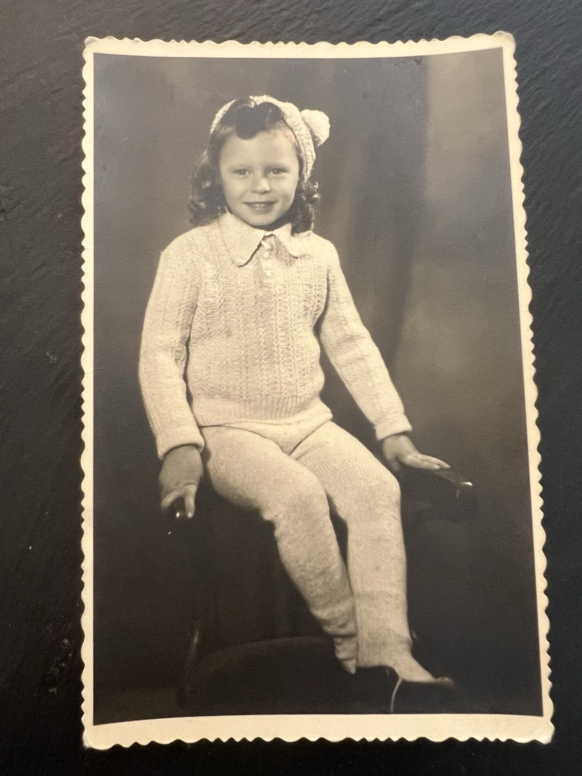 Vintage 1953 Photo Postcard  Little Girl Knitted Suit Stara Zagora 
