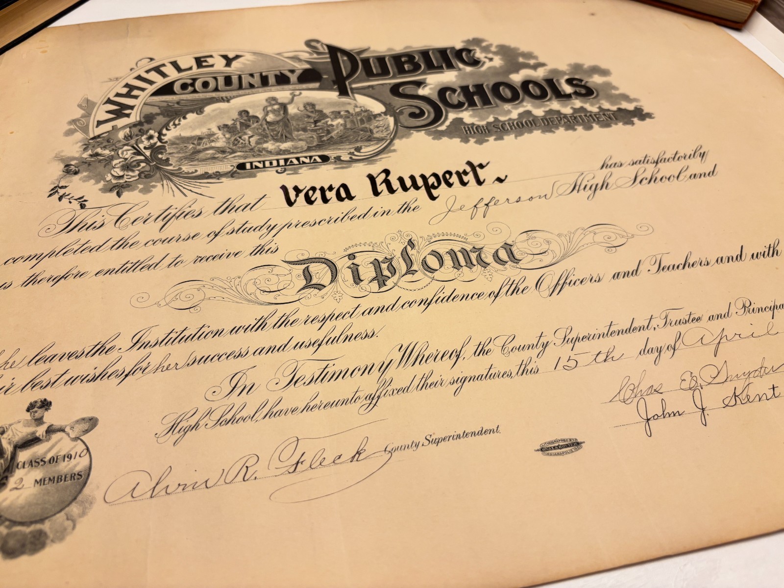 High School Diploma 1910 Jefferson Indiana 16x21 High School Diploma 1910 Jefferson Indiana 16x21