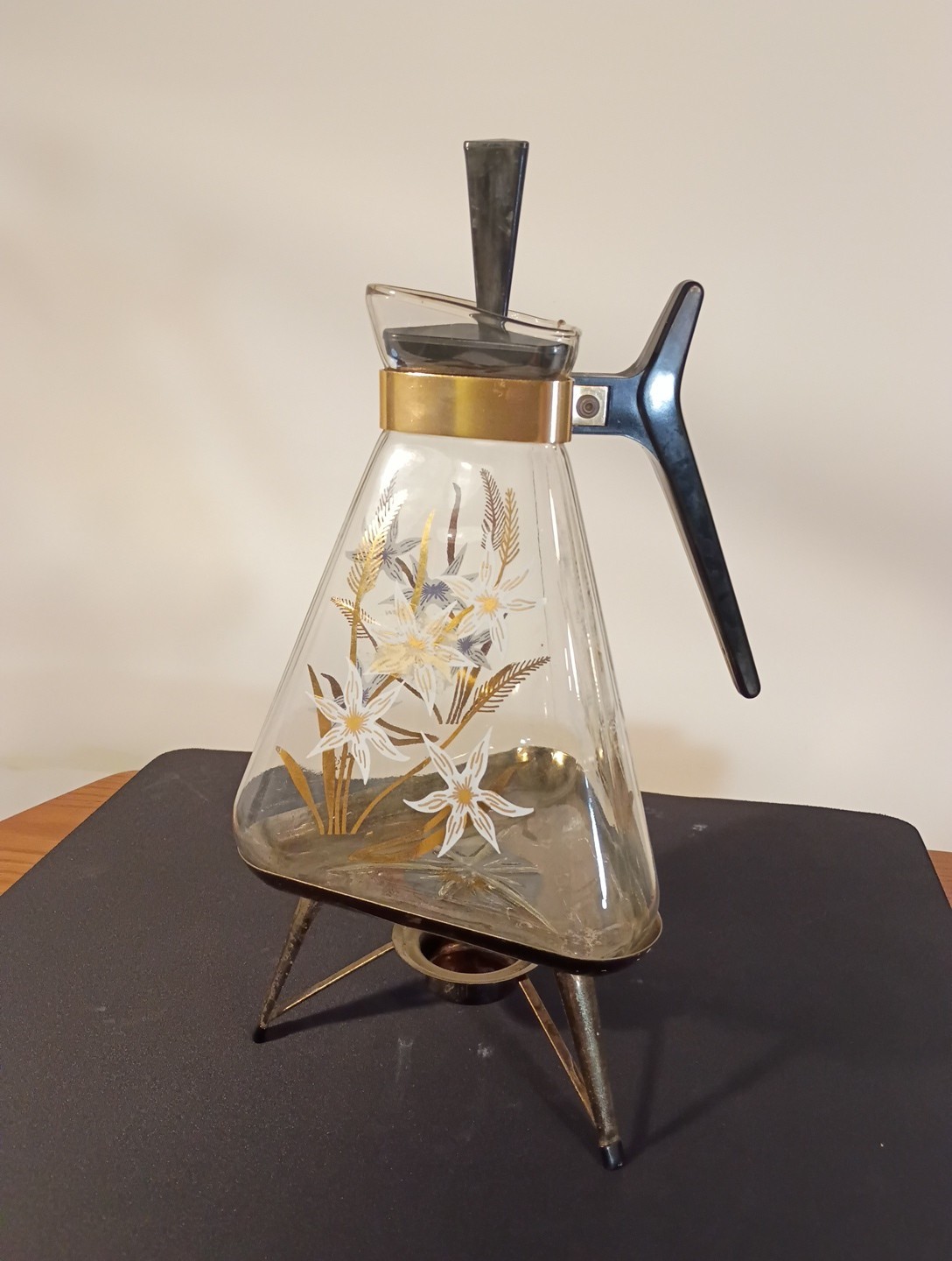 🔥Vintage Inland Glass Atomic Coffee Carafe Warmer Stand MCM 1950s Retro Flowers 🔥Vintage Inland Glass Atomic Coffee Carafe Warmer Stand MCM 1950s Retro Flowers