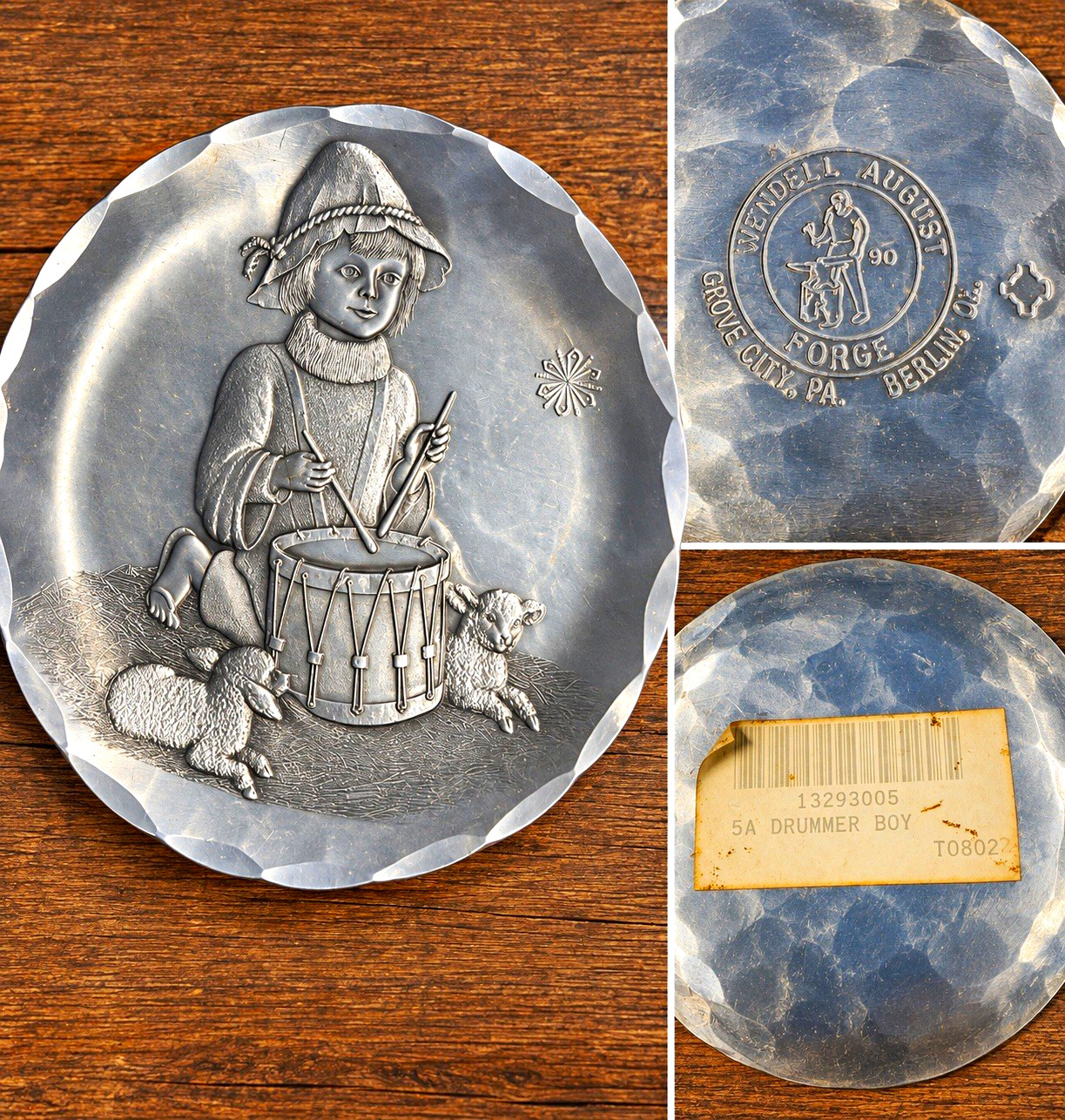 Wendell August Forge Drummer Boy Silver Hammered Embossed Christmas Plate Wendell August Forge Drummer Boy Silver Hammered Embossed Christmas Plate