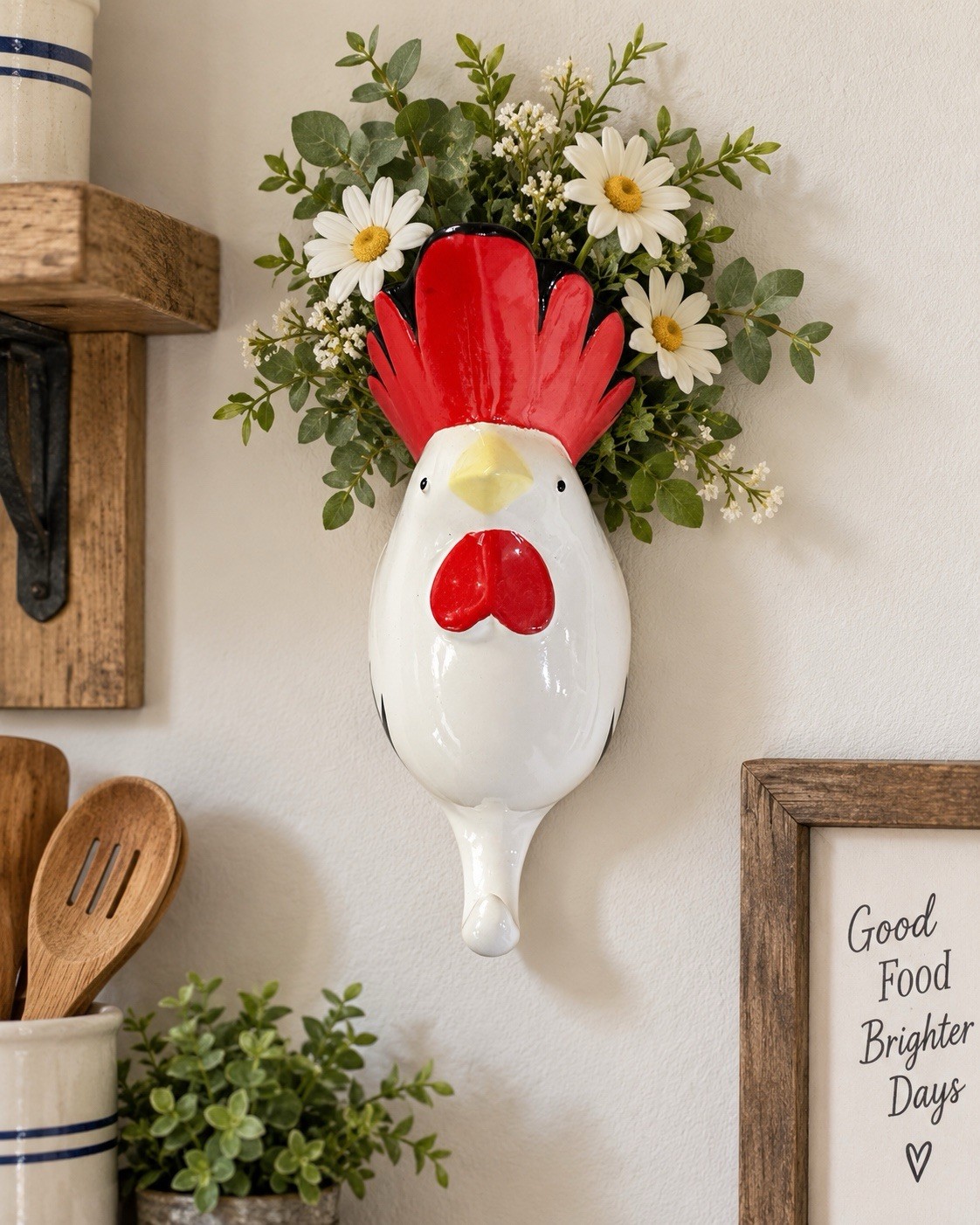 Vintage Fitz & Floyd Ceramic Rooster Wall Pocket Vase Chicken Kitchen Decor 7” Vintage Fitz & Floyd Ceramic Rooster Wall Pocket Vase Chicken Kitchen Decor 7”