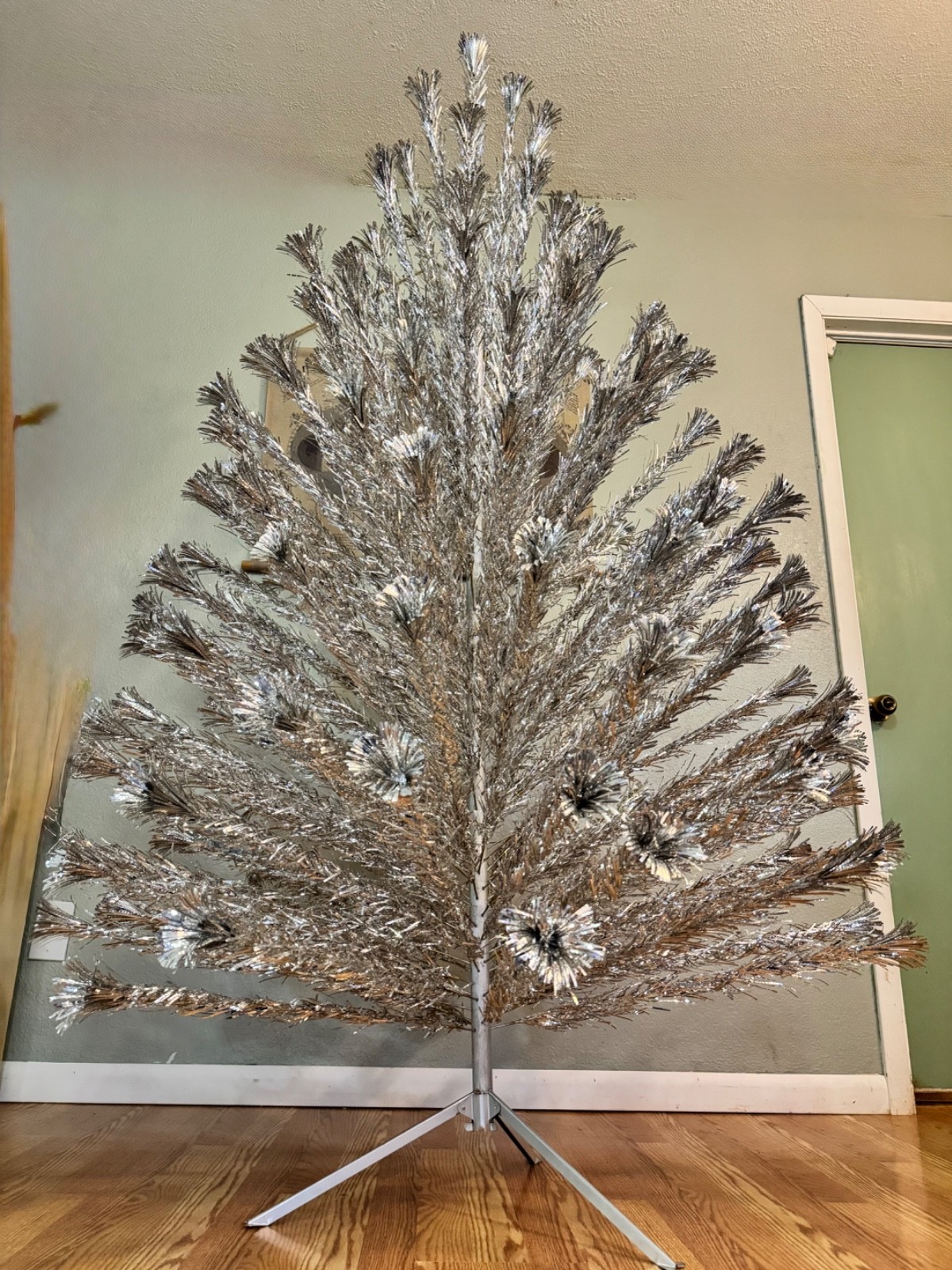 Vintage Christmas Tree, Tinsel, Silver, 6ft