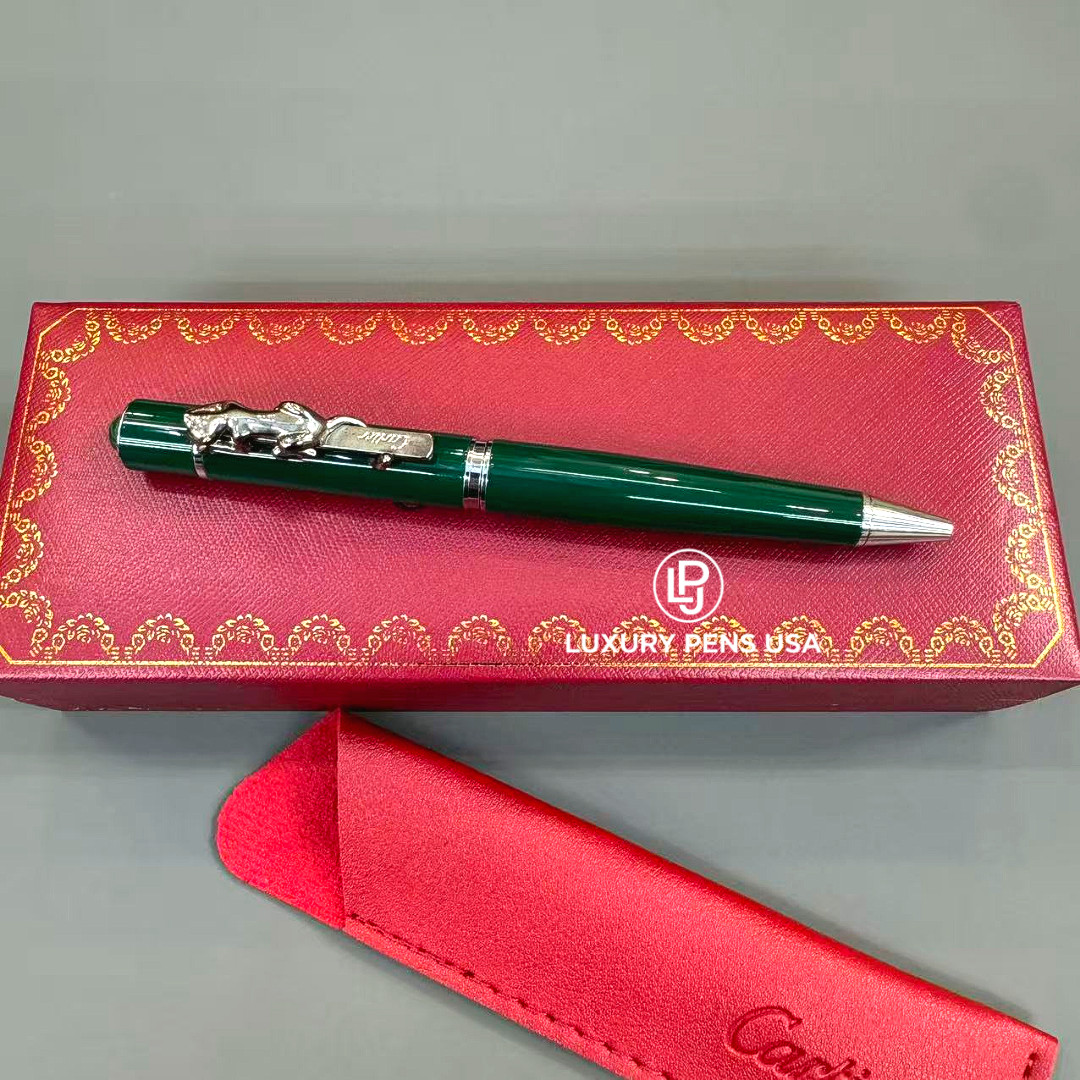 CARTIER Panthère Large Green Silver Tone Ballpoint Pen Luxury Rare VIP CARTIER Panthère Large Green Silver Tone Ballpoint Pen Luxury Rare VIP