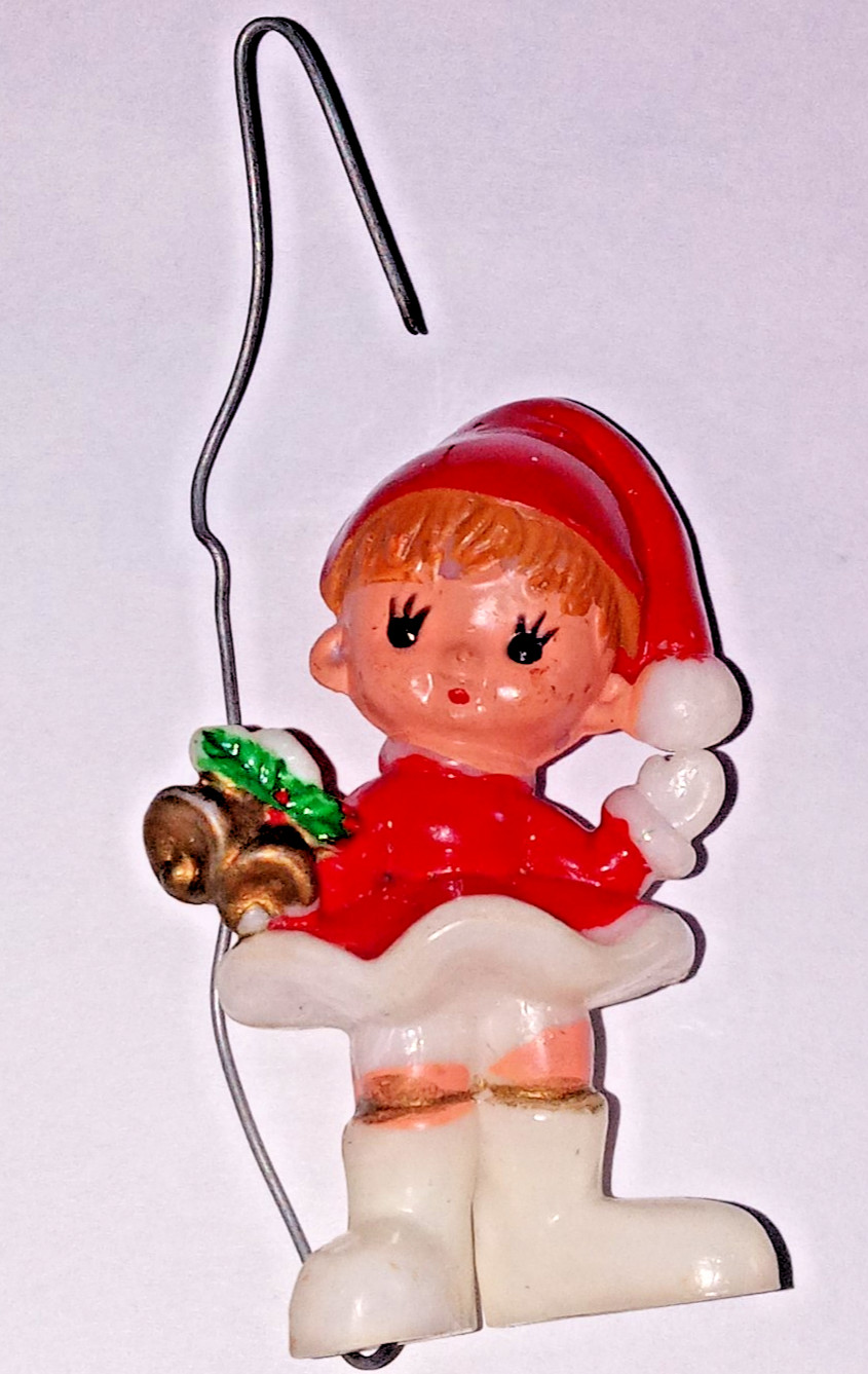 Pixie Elf Girl Christmas Ornament Figurine Vintage 60s Hand Painted Celluloid Pixie Elf Girl Christmas Ornament Figurine Vintage 60s Hand Painted Celluloid