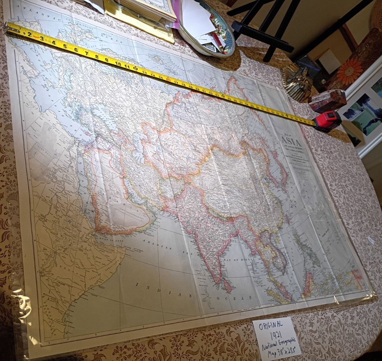 RARE Original 1921 Map Asia & Adjoining Europe with a Portion of Africa Nat Geo RARE Original 1921 Map Asia & Adjoining Europe with a Portion of Africa Nat Geo