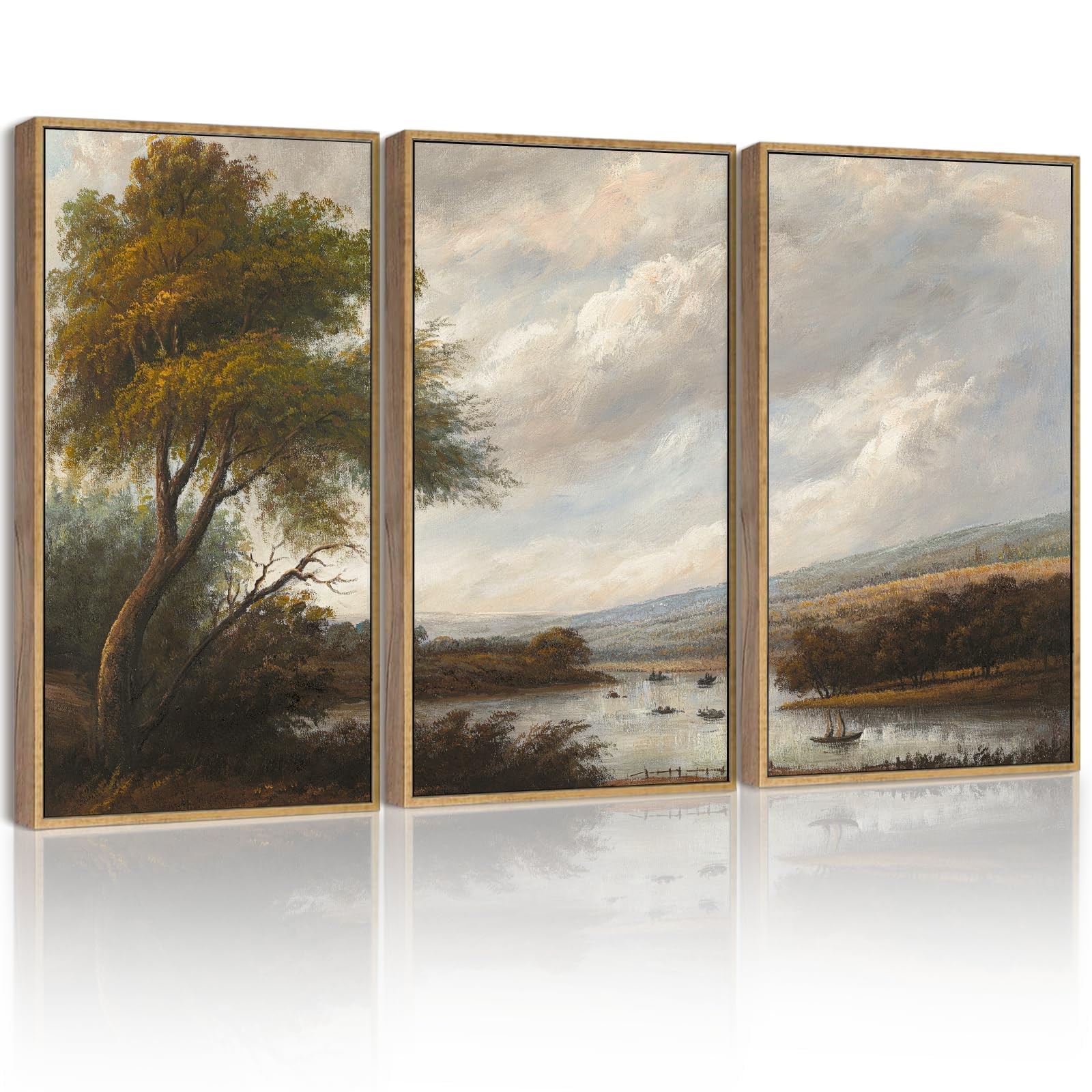 SHENIFY Vintage Landscape Framed Wall Art Riverside Scenery 16x24in 3pcs Natural SHENIFY Vintage Landscape Framed Wall Art Riverside Scenery 16x24in 3pcs Natural