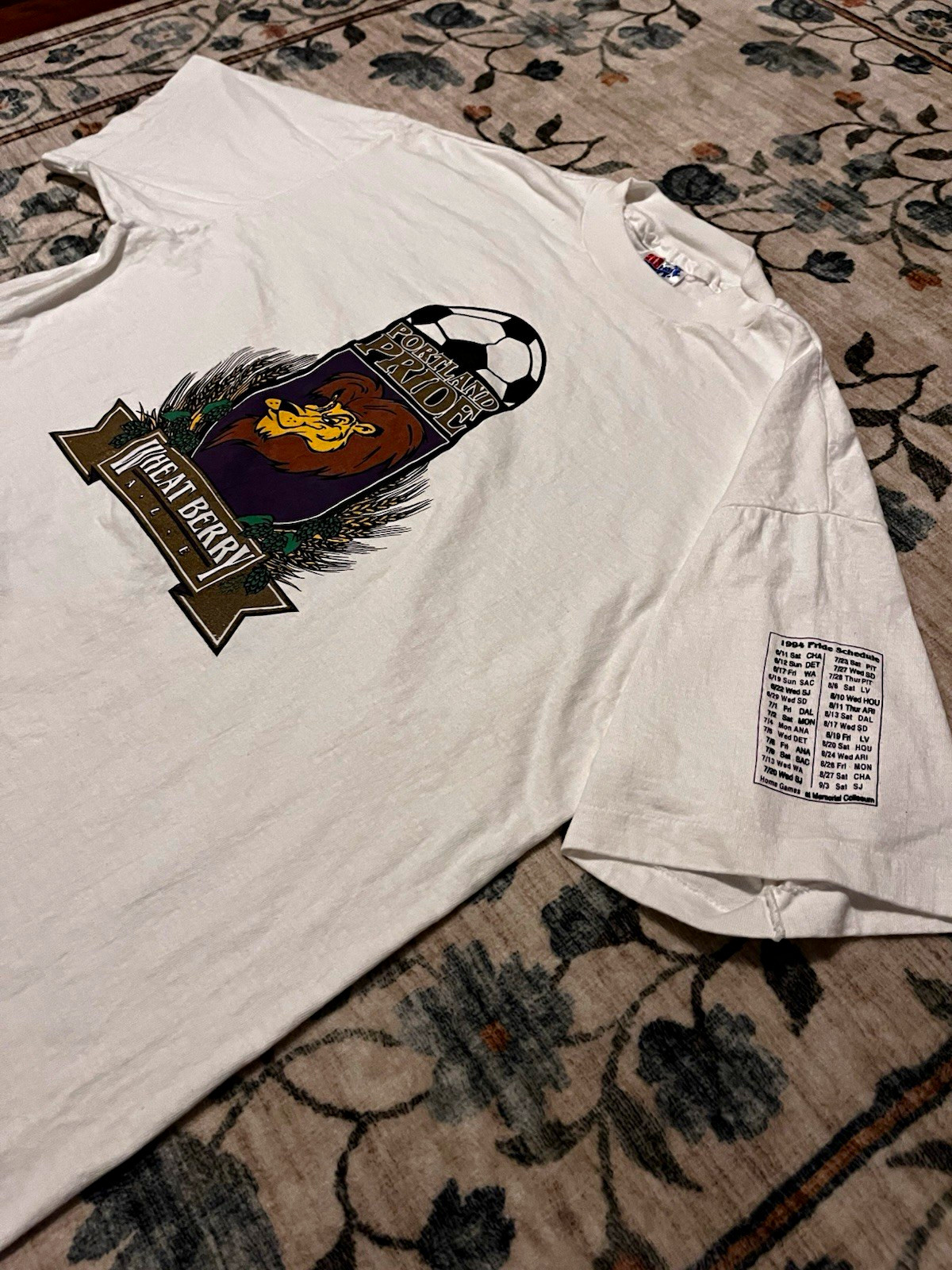 Vintage 1994 Portland Pride Wheat Berry Ale Soccer T-Shirt Hanes Beefy-T Large