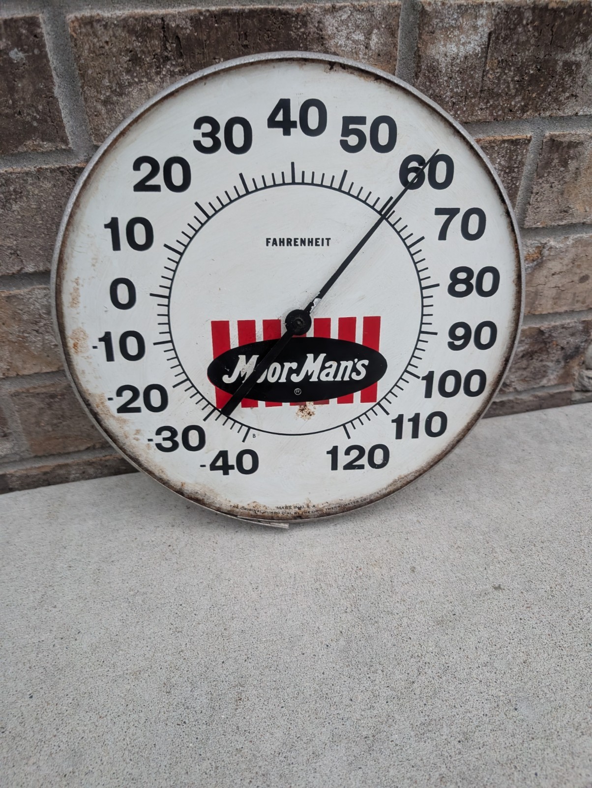 Vintage MoorMan’s Feed Advertising Thermometer 12'' Jumbo Dial Ohio 