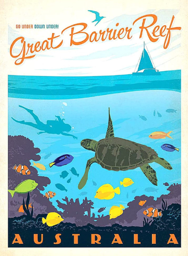 Vintage Australia Great Barrier Reef Travel Advertisement Poster
