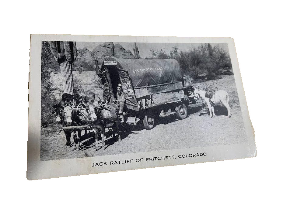 JACK RATLIFF pritchett co real photo postcard RPPC colorado hermit pioneer wagon