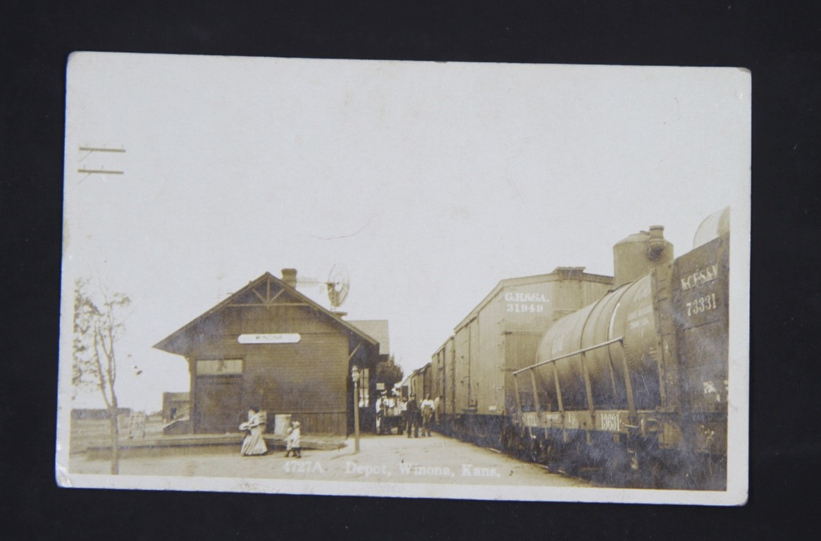 Circa 1910 Real Photo Postcard, Union Pacific Depot, Winona, Kansas Circa 1910 Real Photo Postcard, Union Pacific Depot, Winona, Kansas