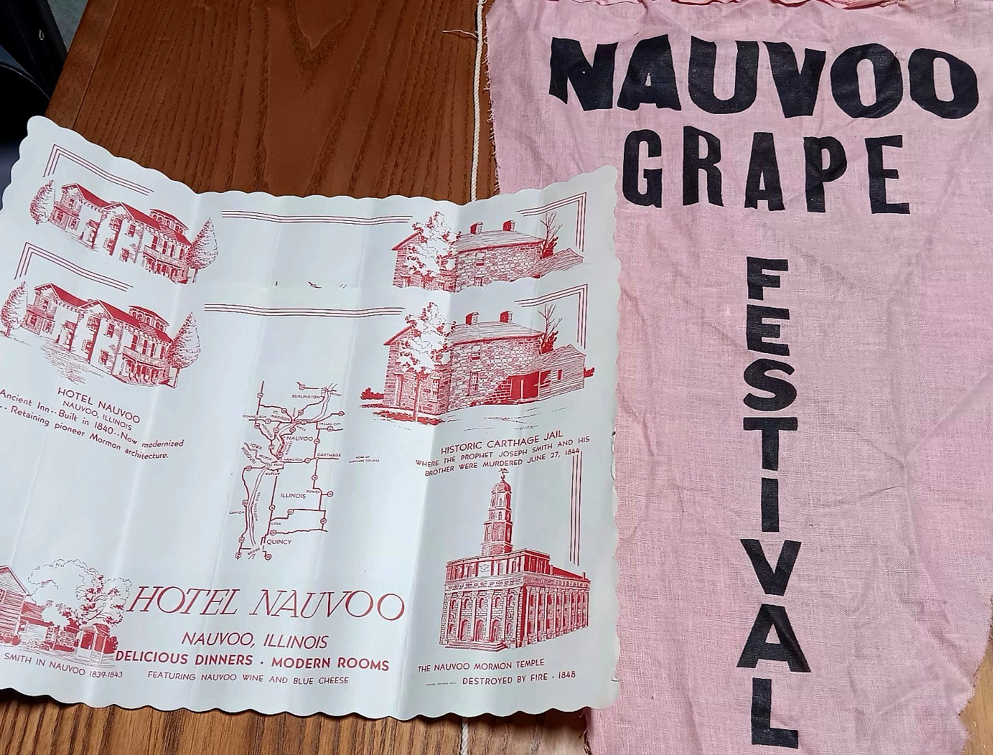 Vintage NAUVOO Lot Grape Festival Banner 2 Hotel Nauvoo Paper Placemats Illinois