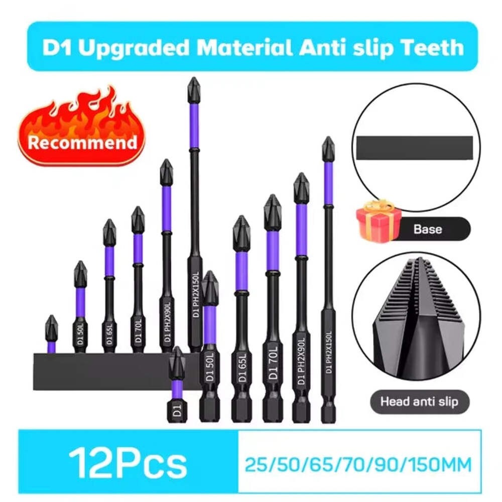 6/12 Pcs Magnetic Screwdriver Bits Non-slip Shockproof Phillips Impact Bits Hex