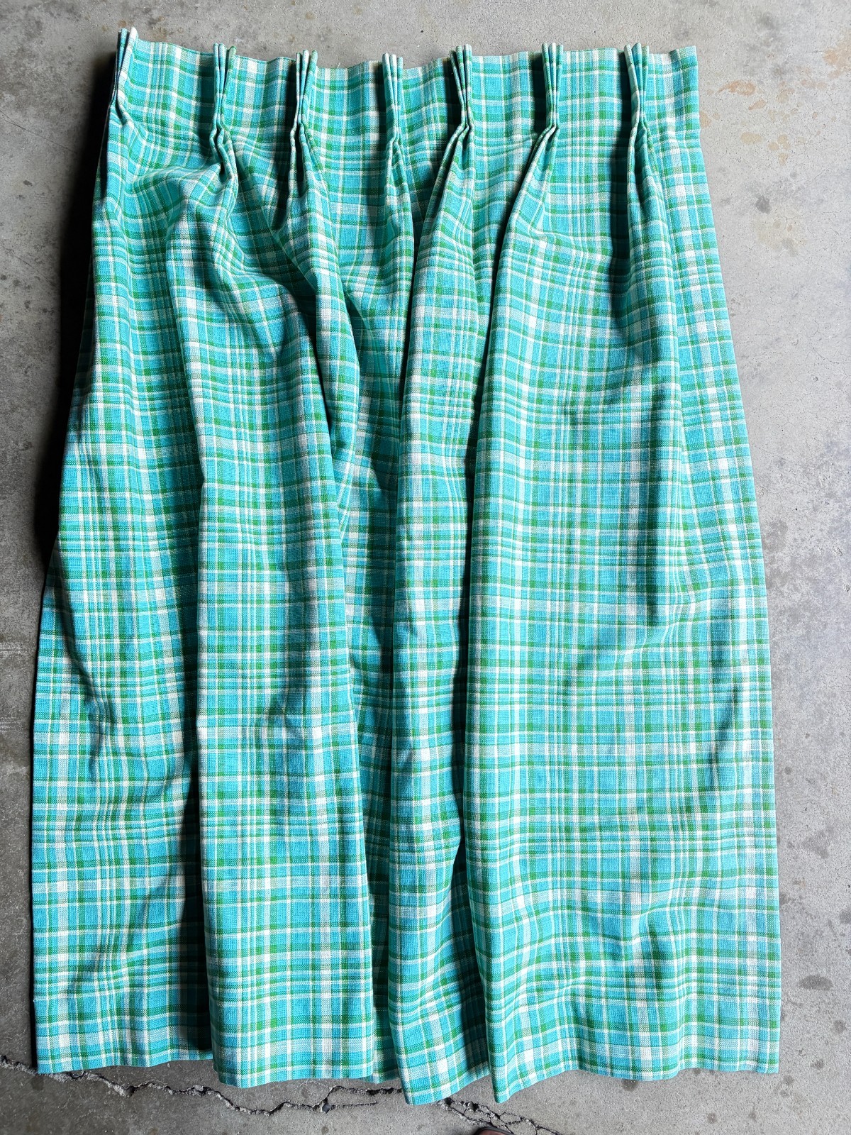 VTG 1950s-60s Pinch Pleat Curtains Blue Green Plaid 50x33\