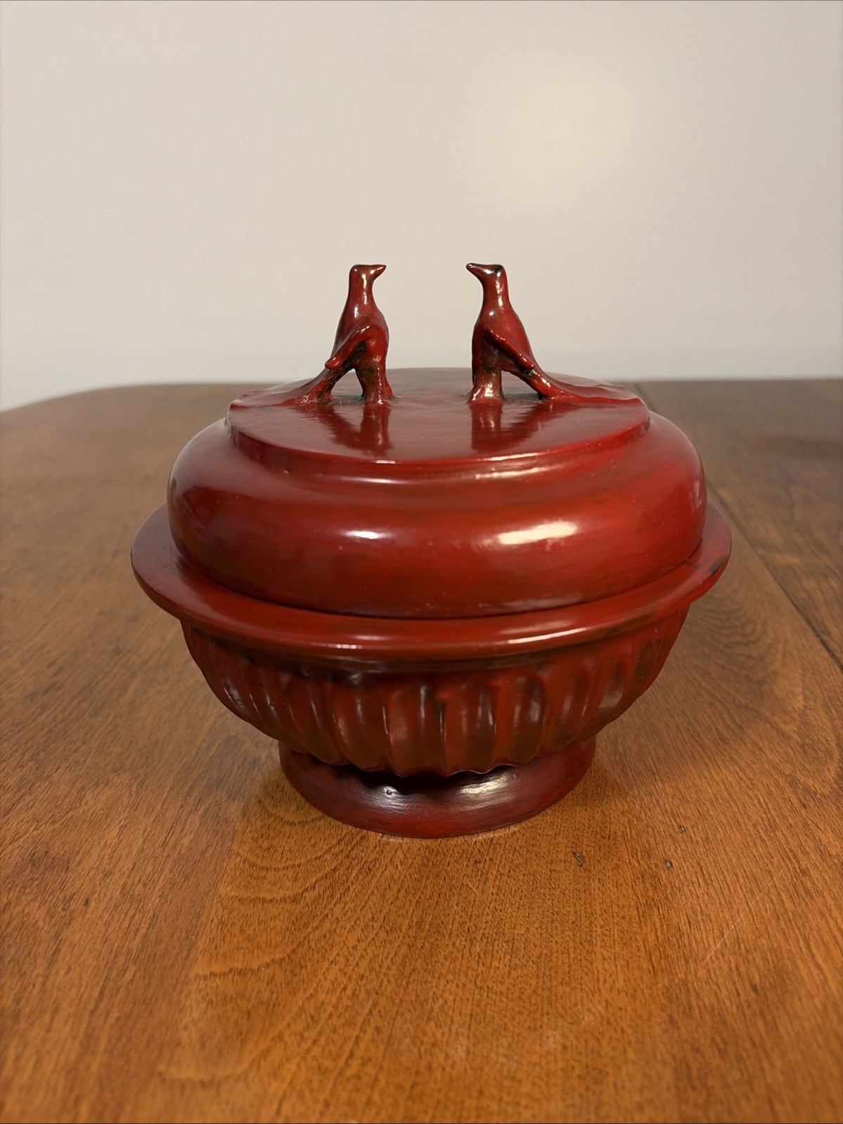 Vintage Burmese Red Lacquerware Offering Box Bird Finial 3 Piece Vessel Vintage Burmese Red Lacquerware Offering Box Bird Finial 3 Piece Vessel