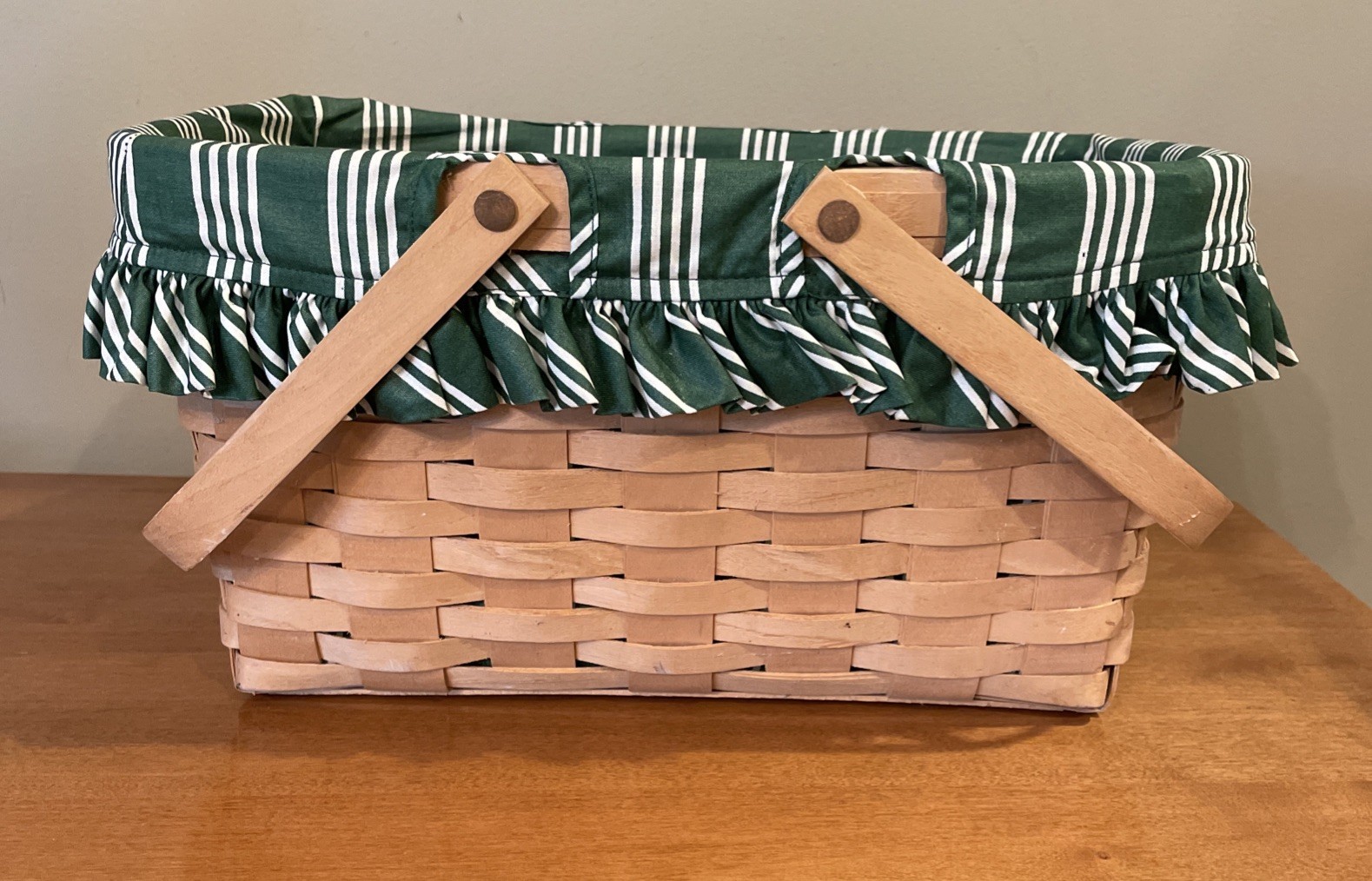 Vintage Longaberger 15” Gathering Basket 1998 Dual Swing Handles 2 Liners Signed Vintage Longaberger 15” Gathering Basket 1998 Dual Swing Handles 2 Liners Signed