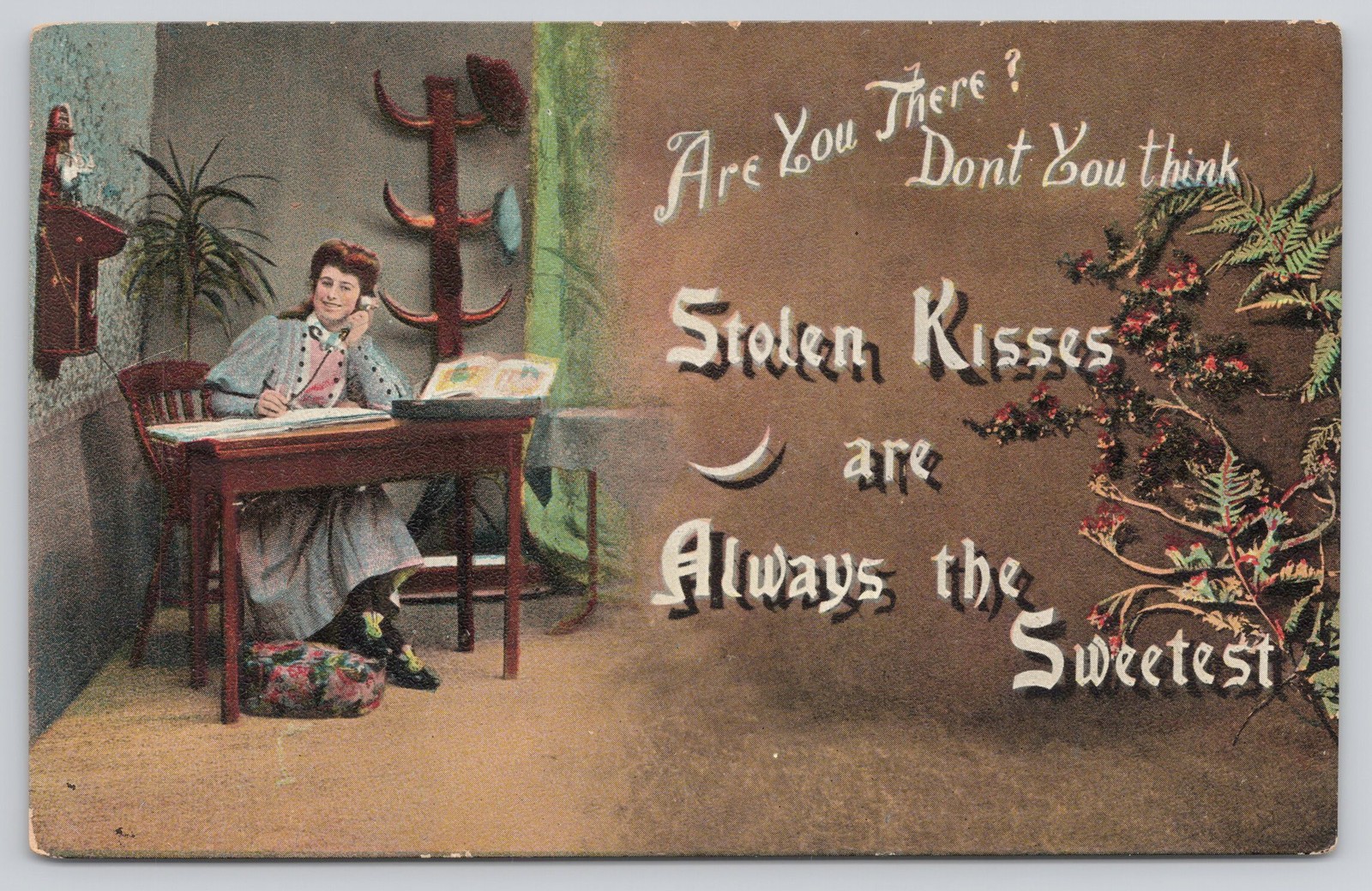 Stolen Kisses Are Sweetest Telephone Romance Postcard 1908 Bourbon MO Stolen Kisses Are Sweetest Telephone Romance Postcard 1908 Bourbon MO