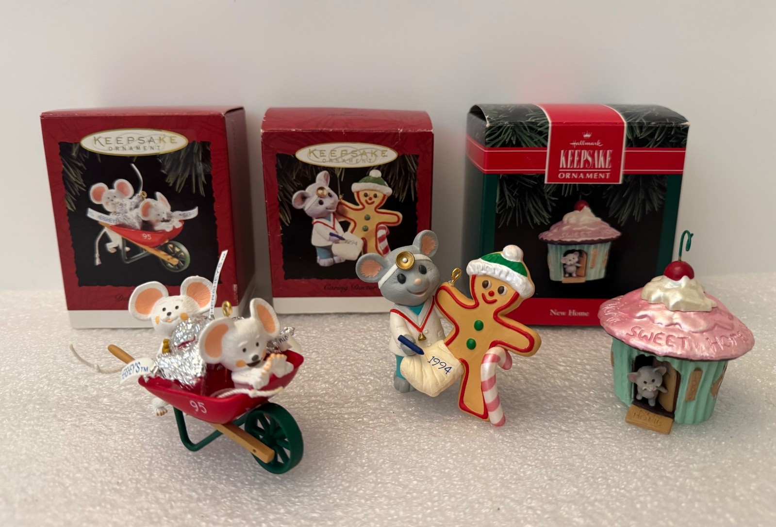 Lot of 3 Hallmark Mice/Mouse Theme Christmas Ornaments - Keepsake 92,94,95