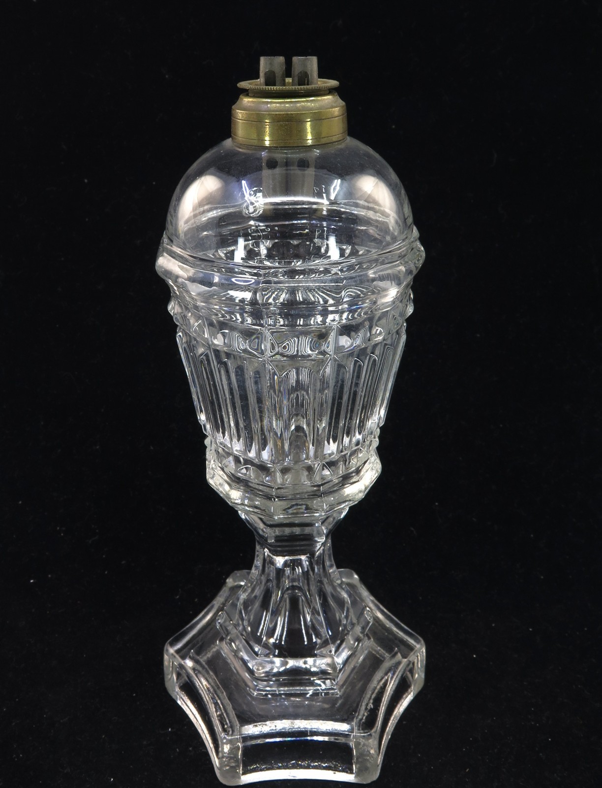 Antique c.1850 Disk Wafer Sandwich Co. Glass Whale Oil Lamp 9\
