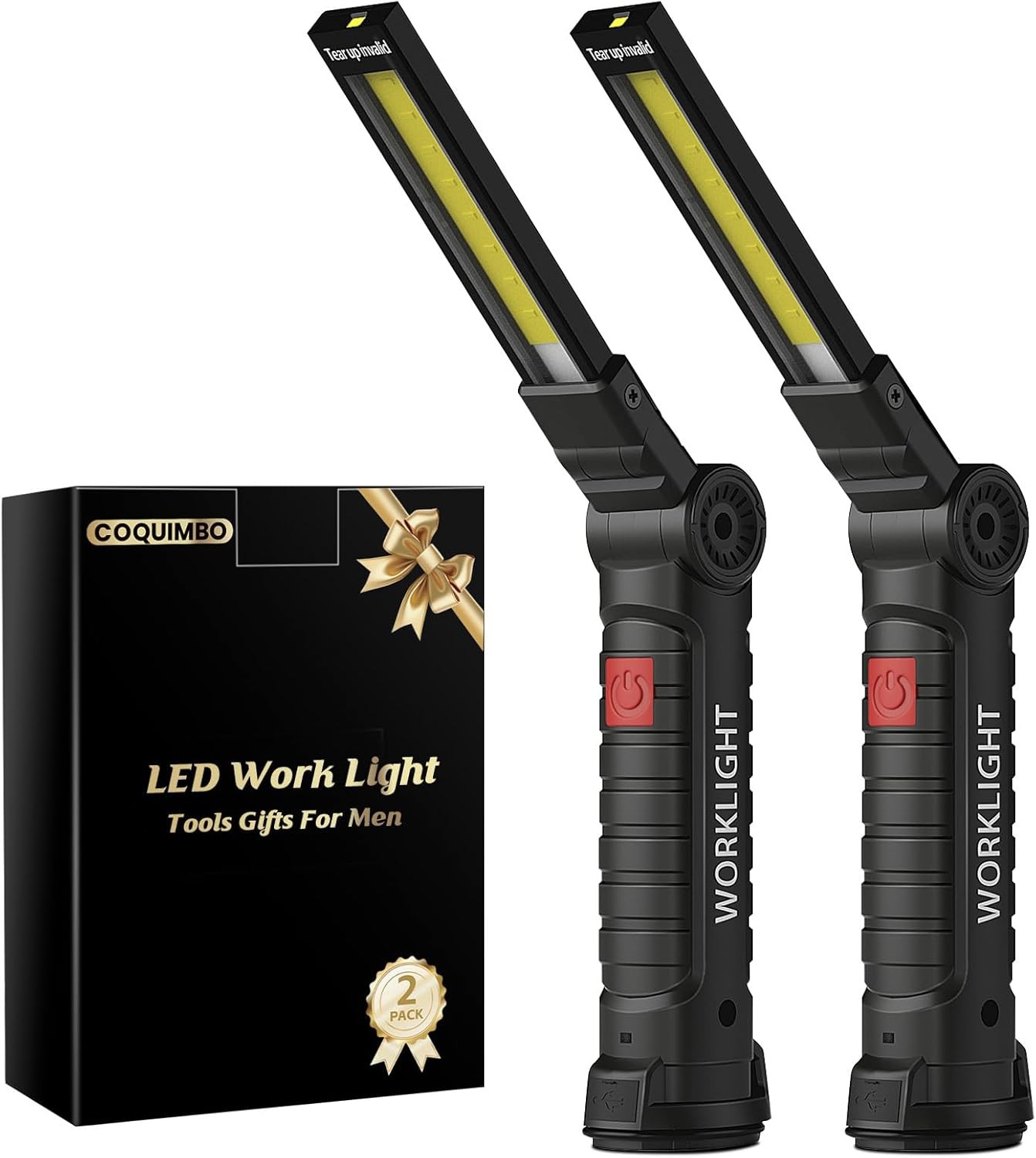 Coquimbo 2 Pack Rechargeable LED Work Light with Magnetic Base for Men