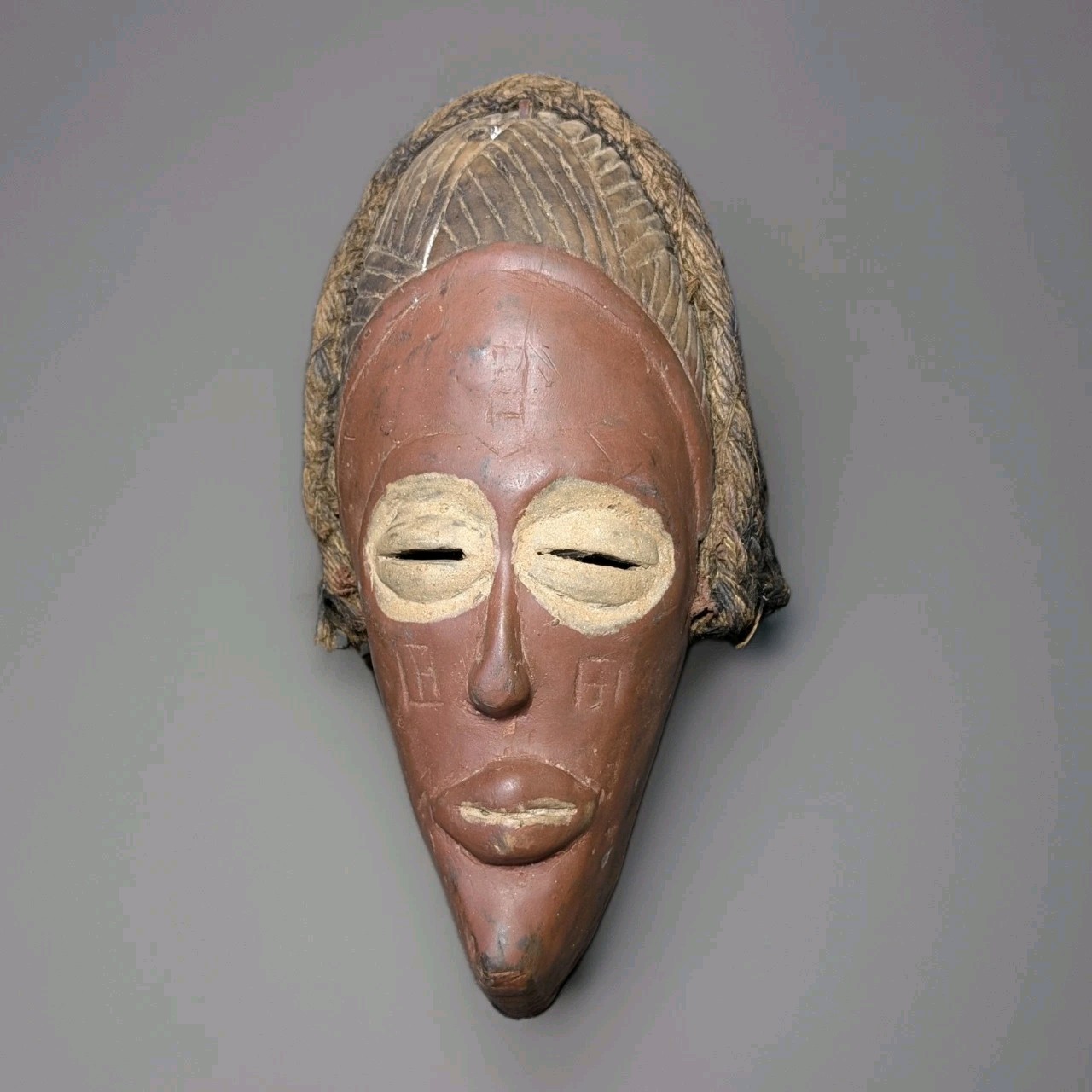 Chokwe African Wood Mask Pwo Motherhood Hand Carved Fiber Hair 12\