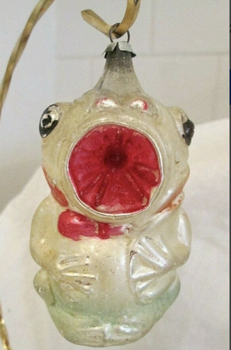 Rare Antique Frog With Open Mouth Figural Glass Christmas Ornament Rare Antique Frog With Open Mouth Figural Glass Christmas Ornament