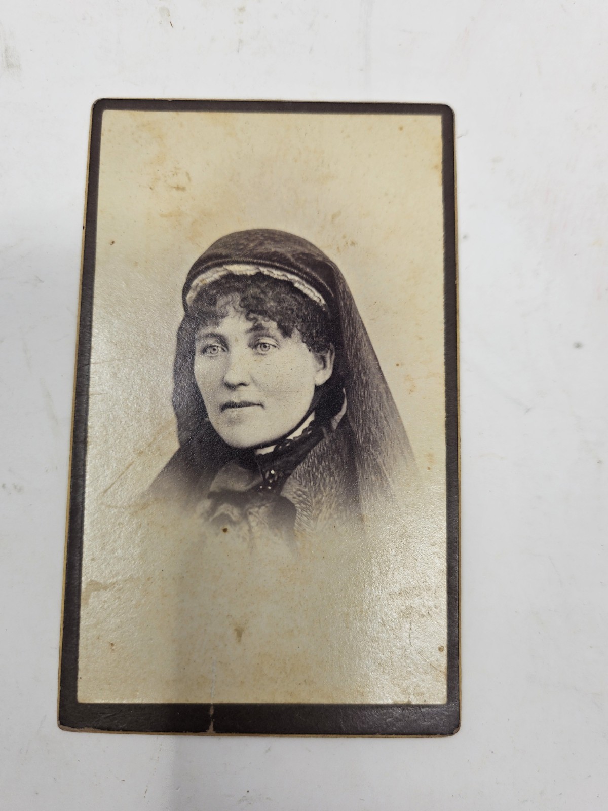 Antique 19th Century CDV Photo Card – Woman with Black Veil Mourning