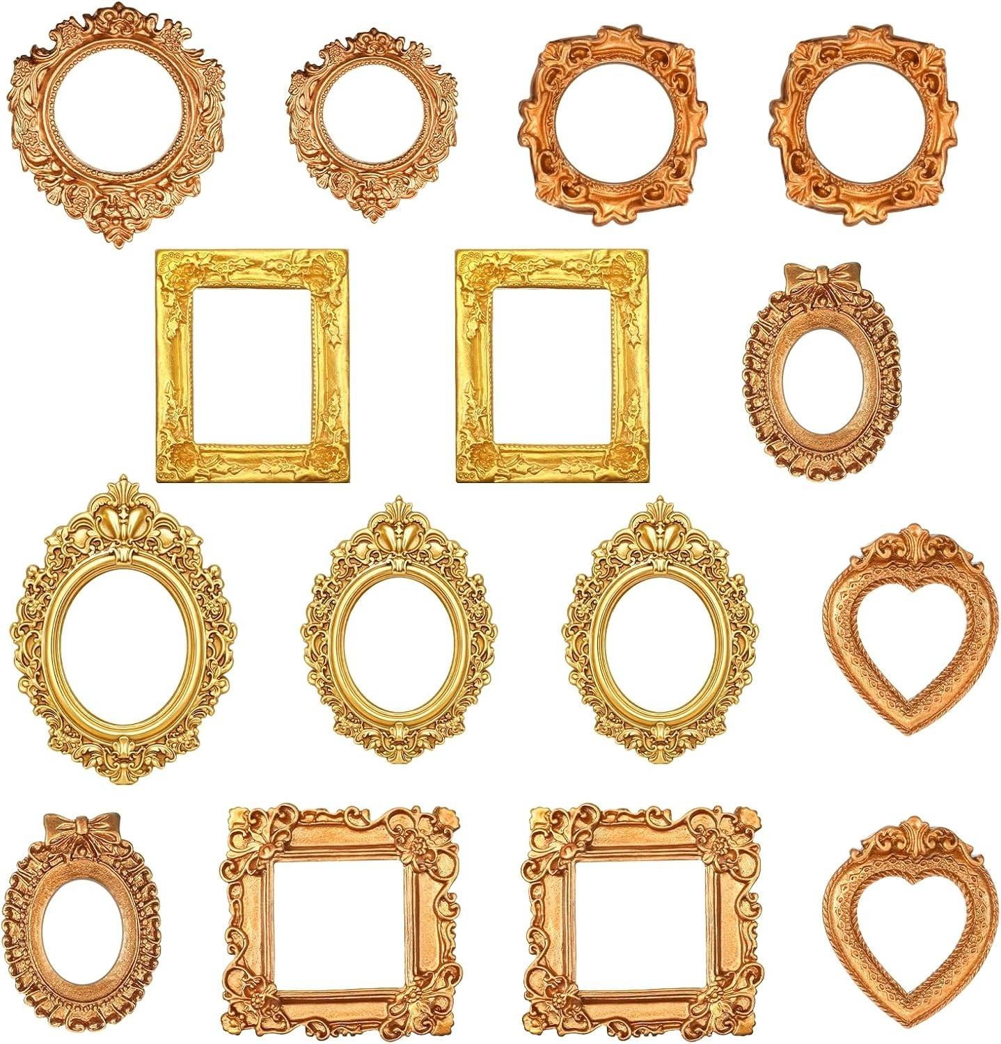 15 Pcs Vintage Mini Gold Frames, Baroque Small Picture Frames, Tiny
