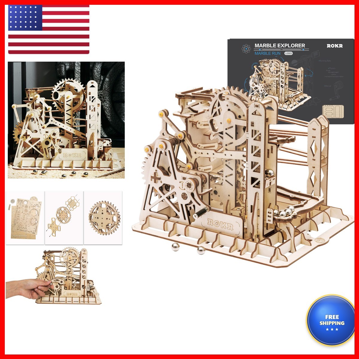 ROKR 3D Assembly Wooden Puzzle Brain Teaser Game Mechanical Gears Set Model Kit ROKR 3D Assembly Wooden Puzzle Brain Teaser Game Mechanical Gears Set Model Kit