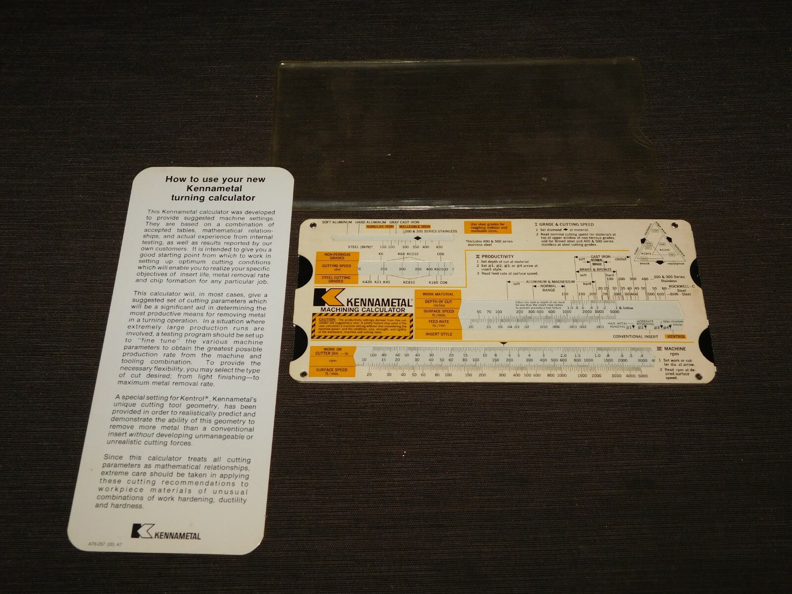 VINTAGE METAL WORKING TOOL 1977 KENNAMETAL MACHINING CALCULATOR VINTAGE METAL WORKING TOOL 1977 KENNAMETAL MACHINING CALCULATOR