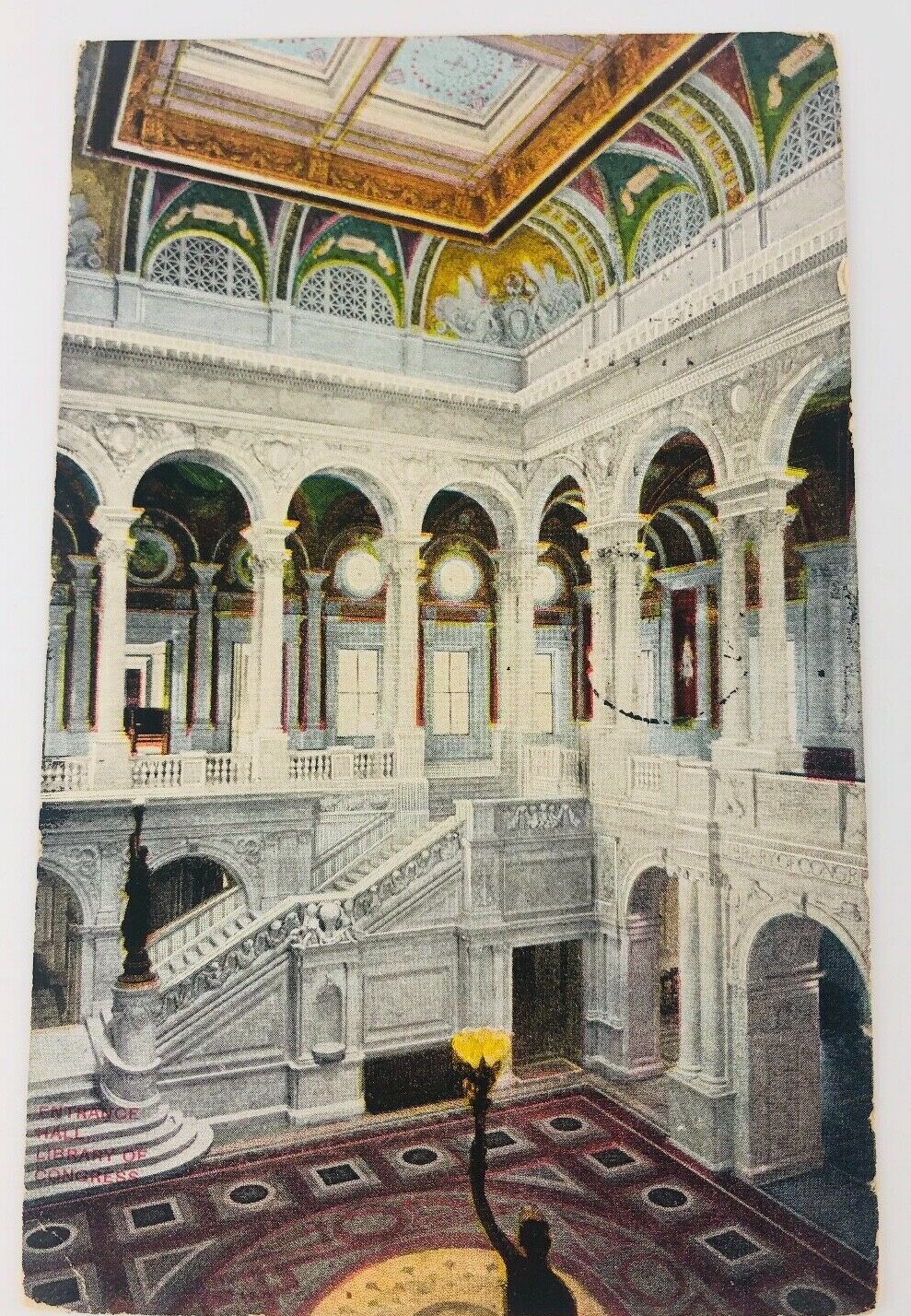 Vintage Washington D.C. Library of Congress Central Stairwell Postcard Entrance Vintage Washington D.C. Library of Congress Central Stairwell Postcard Entrance