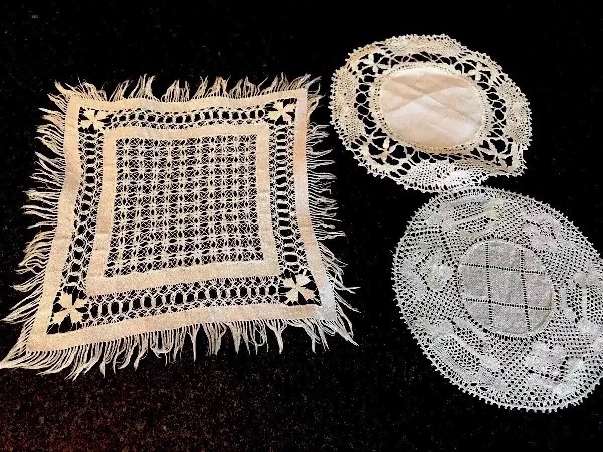 Antique Lot Linens Dainty Edwardian Doily Flanders Flemish A17