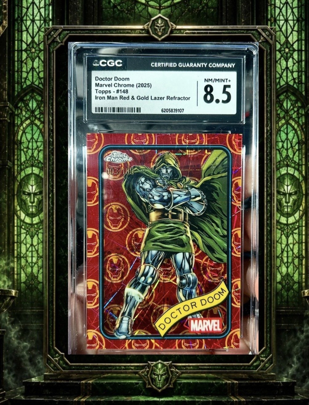 Topps 2025 Marvel Chrome #148 Doctor Doom/Iron Man Red Gold Lazer CGC 8.5 Topps 2025 Marvel Chrome #148 Doctor Doom/Iron Man Red Gold Lazer CGC 8.5