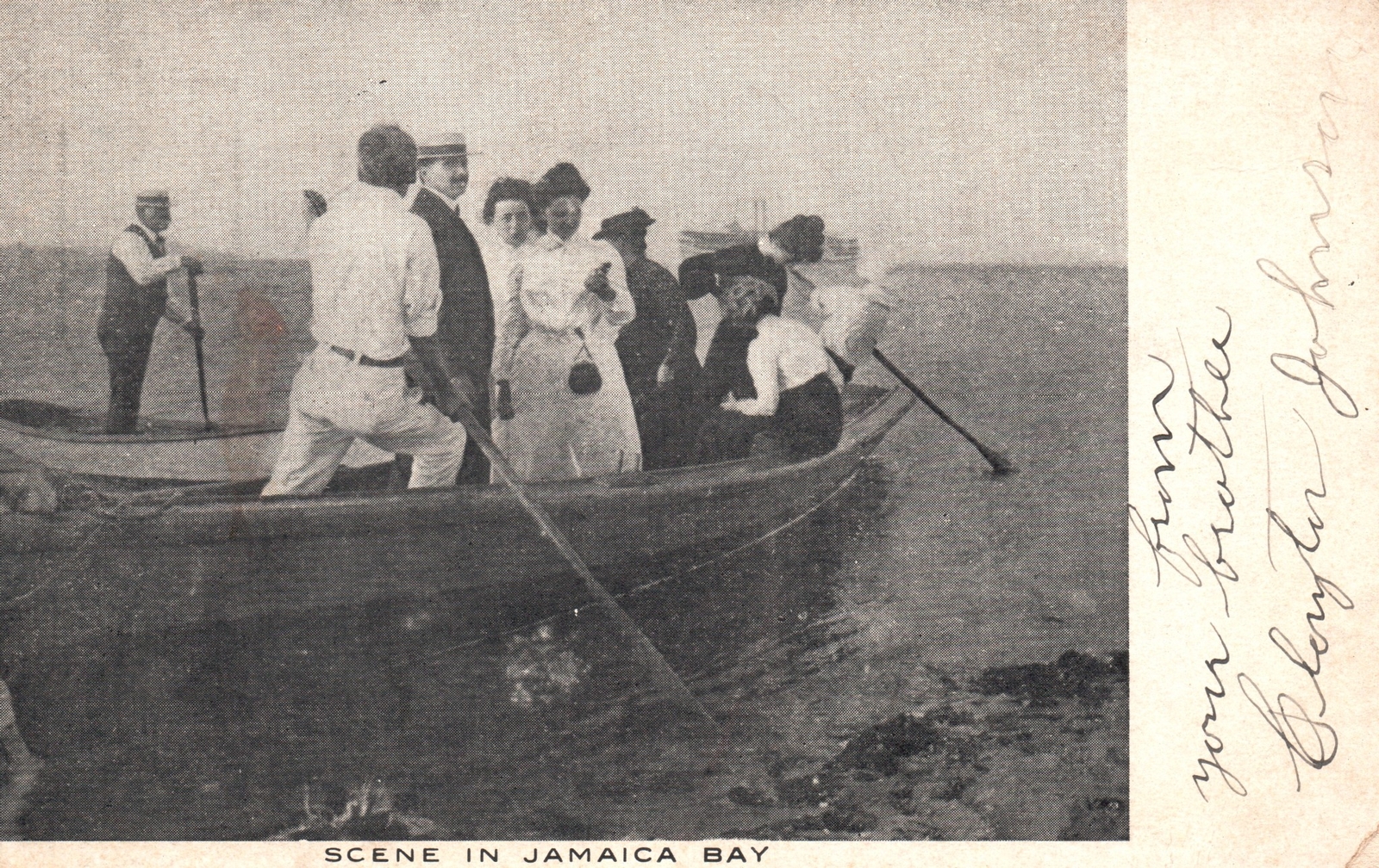 Jamaica Bay NY-New York, Row Boat Formal Dress Crew Scene, Vintage Postcard 1909