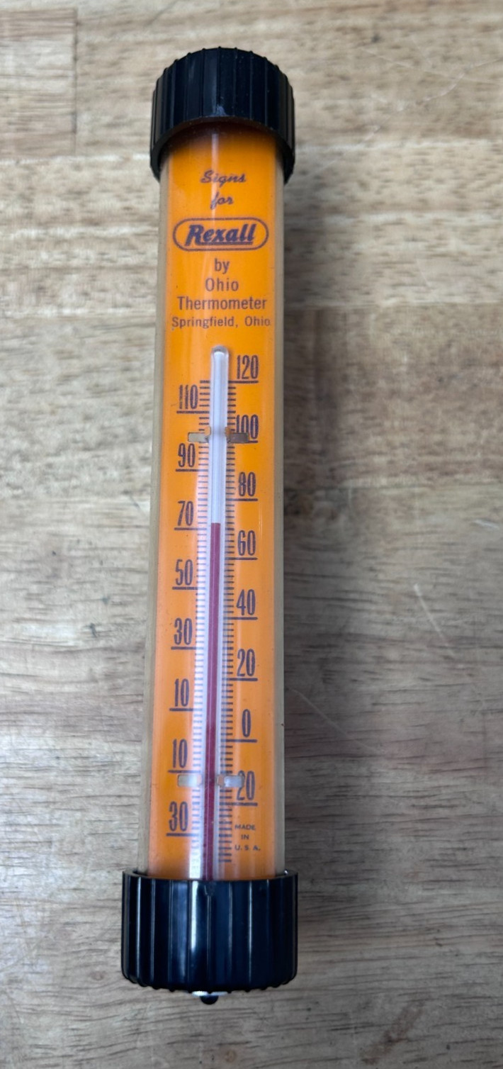 Vintage NOS NIB Rexall Drugs Advertising Thermometer Orange Springfield Ohio Box Vintage NOS NIB Rexall Drugs Advertising Thermometer Orange Springfield Ohio Box
