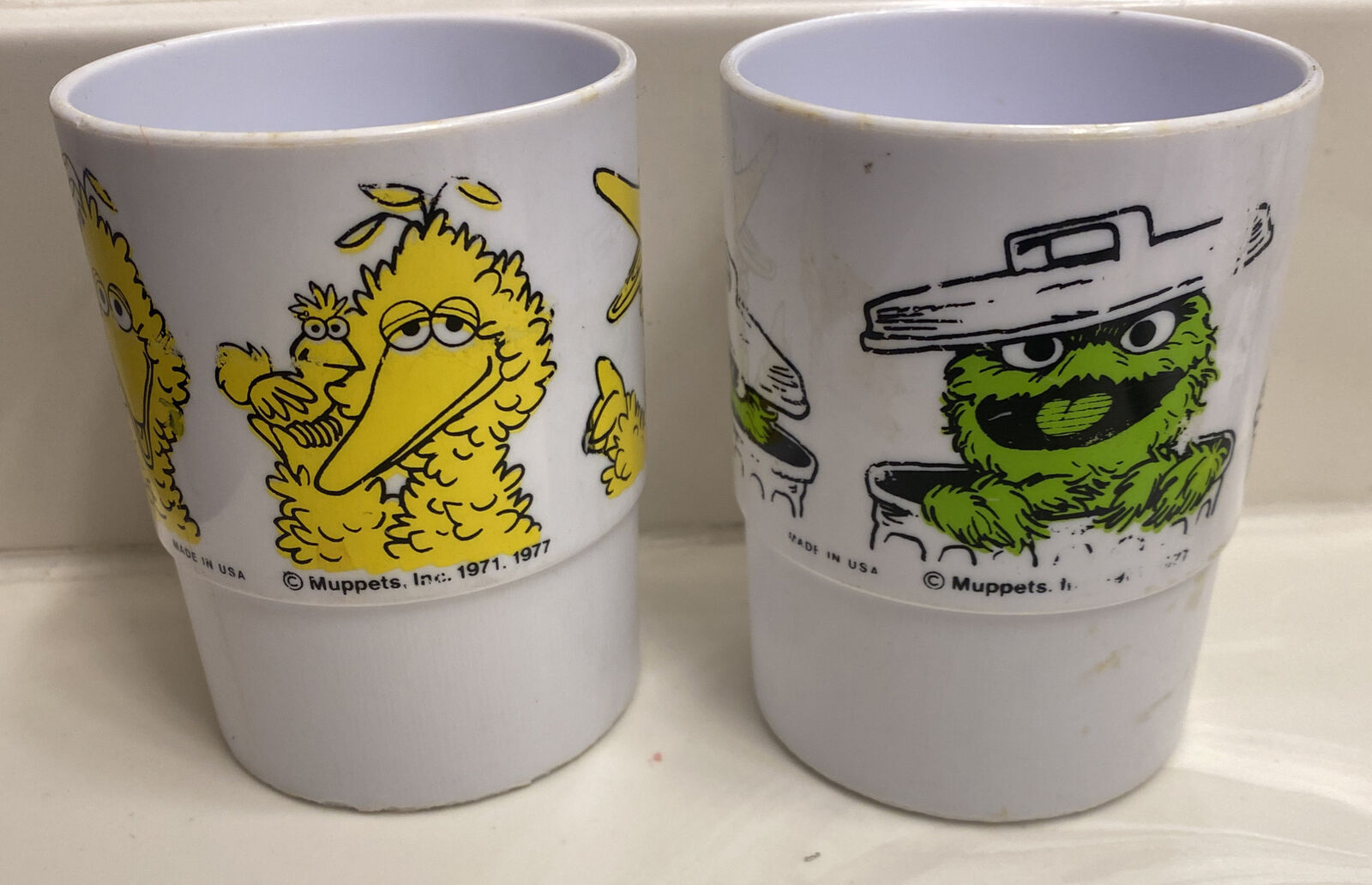 VINTAGE 1977 Muppets Sesame Street Stackable Plastic Cups Set Of 2