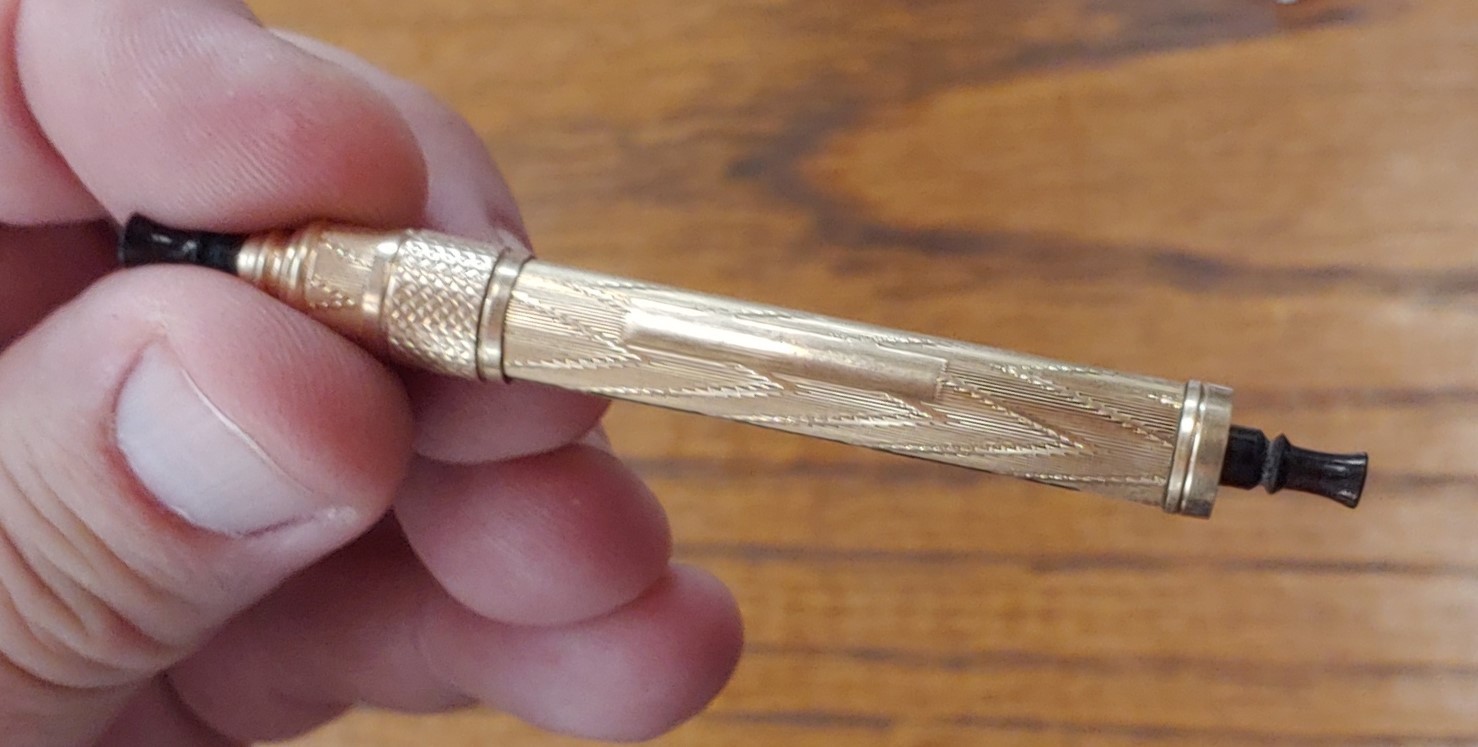 Antique 1800s Mabie Todd & Co No 5 Telescoping Dip Pen GF and Ebony Original Nib