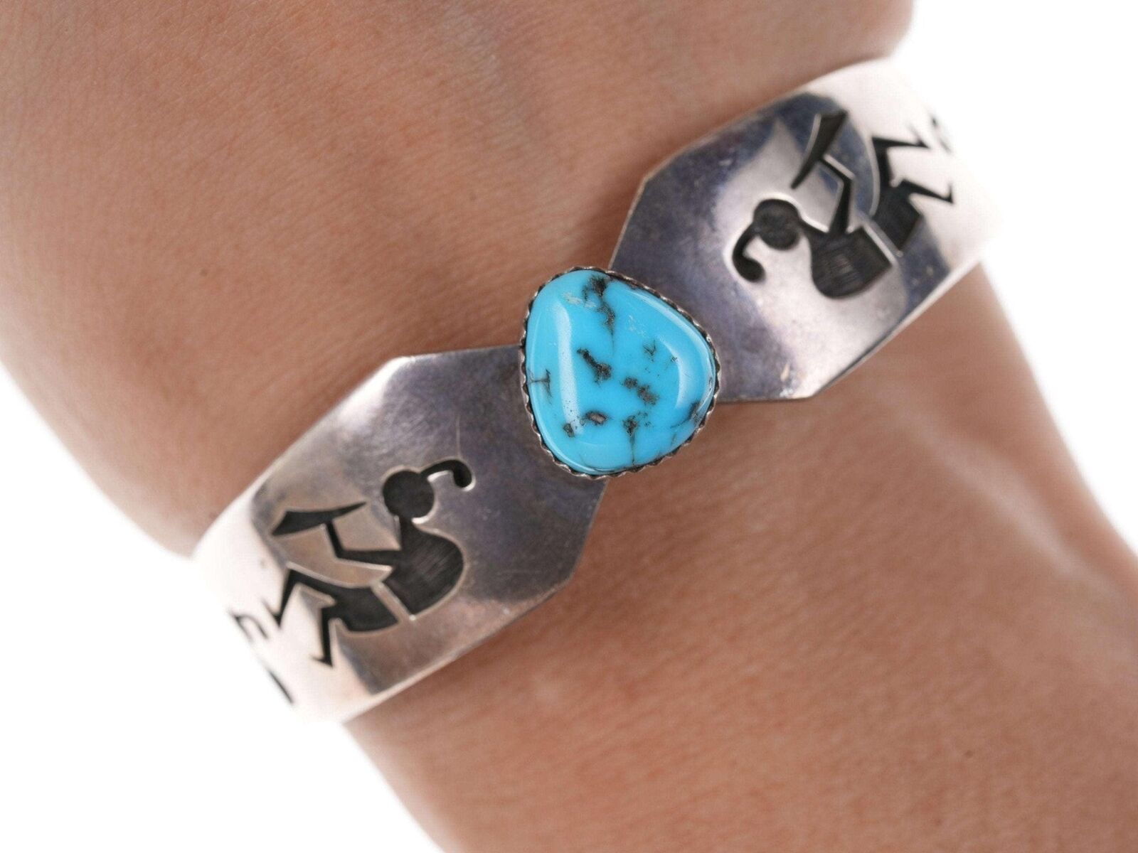 Hopi Sterling silver overlay style cuff bracelet with turquoise