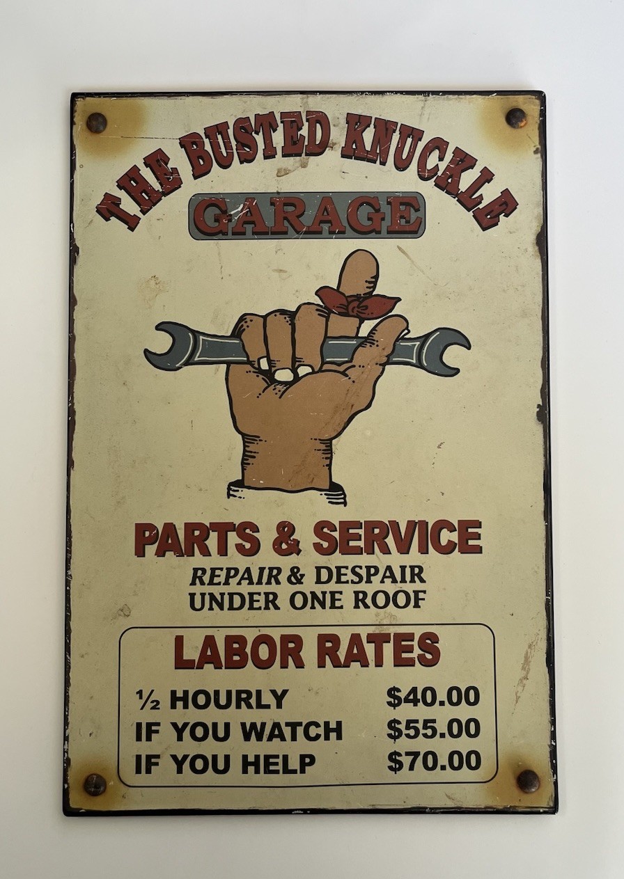 Busted Knuckle Garage Parking Sign Rustic Patina Man Cave Decor DIY Mechanic