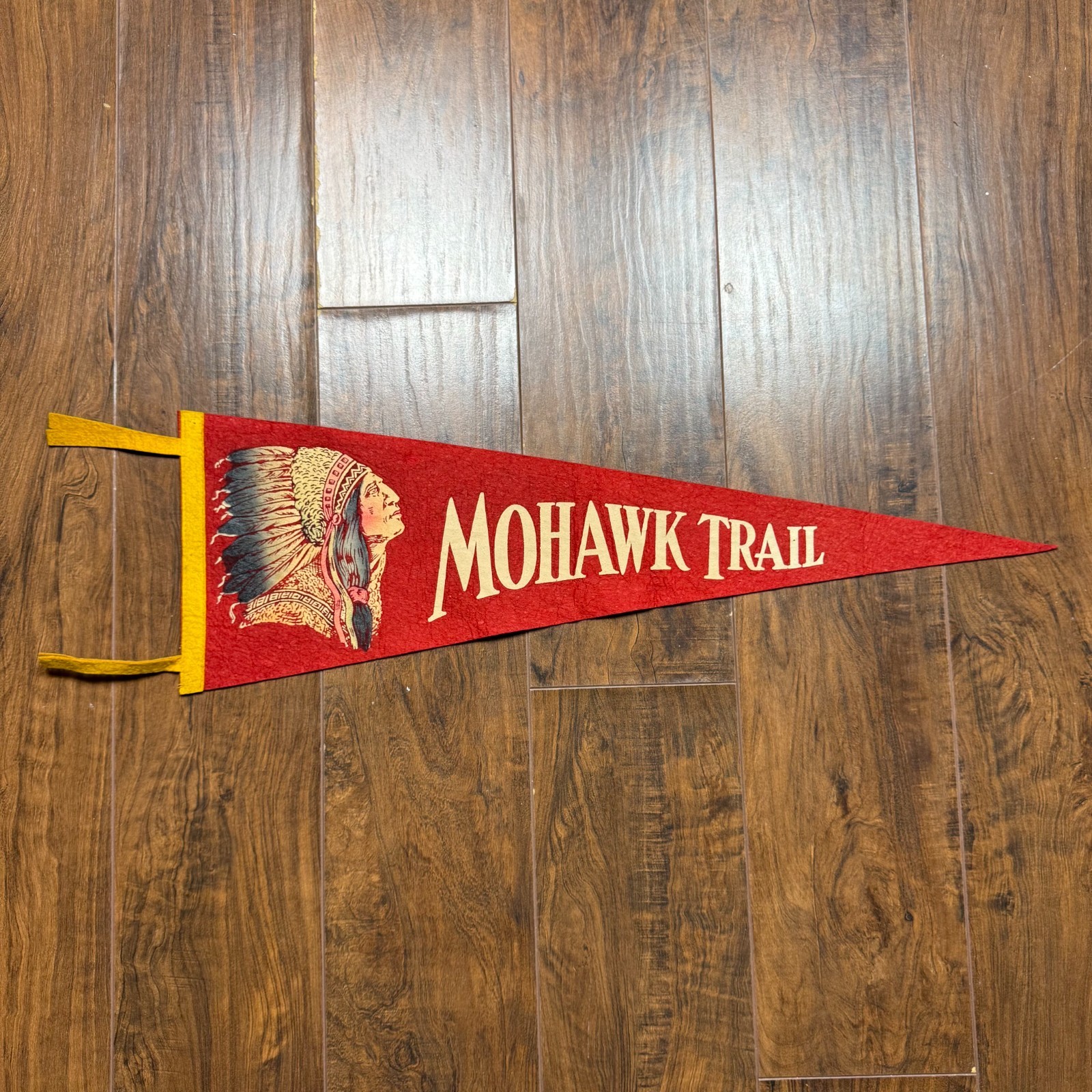 Vintage Mohawk Trail Massachusetts Felt Pennant Native American Souvenir Flag Vintage Mohawk Trail Massachusetts Felt Pennant Native American Souvenir Flag