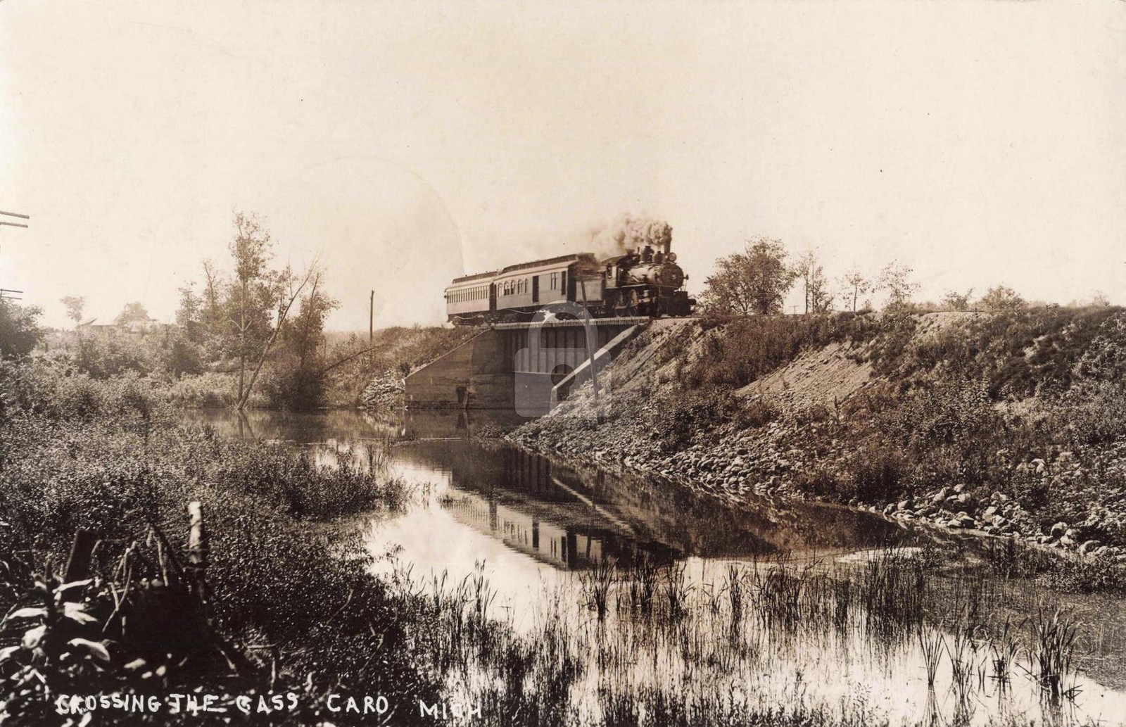 Railroad Crossing the Cass, Caro MI Michigan 1917 RPPC Photo Postcard COPY Railroad Crossing the Cass, Caro MI Michigan 1917 RPPC Photo Postcard COPY