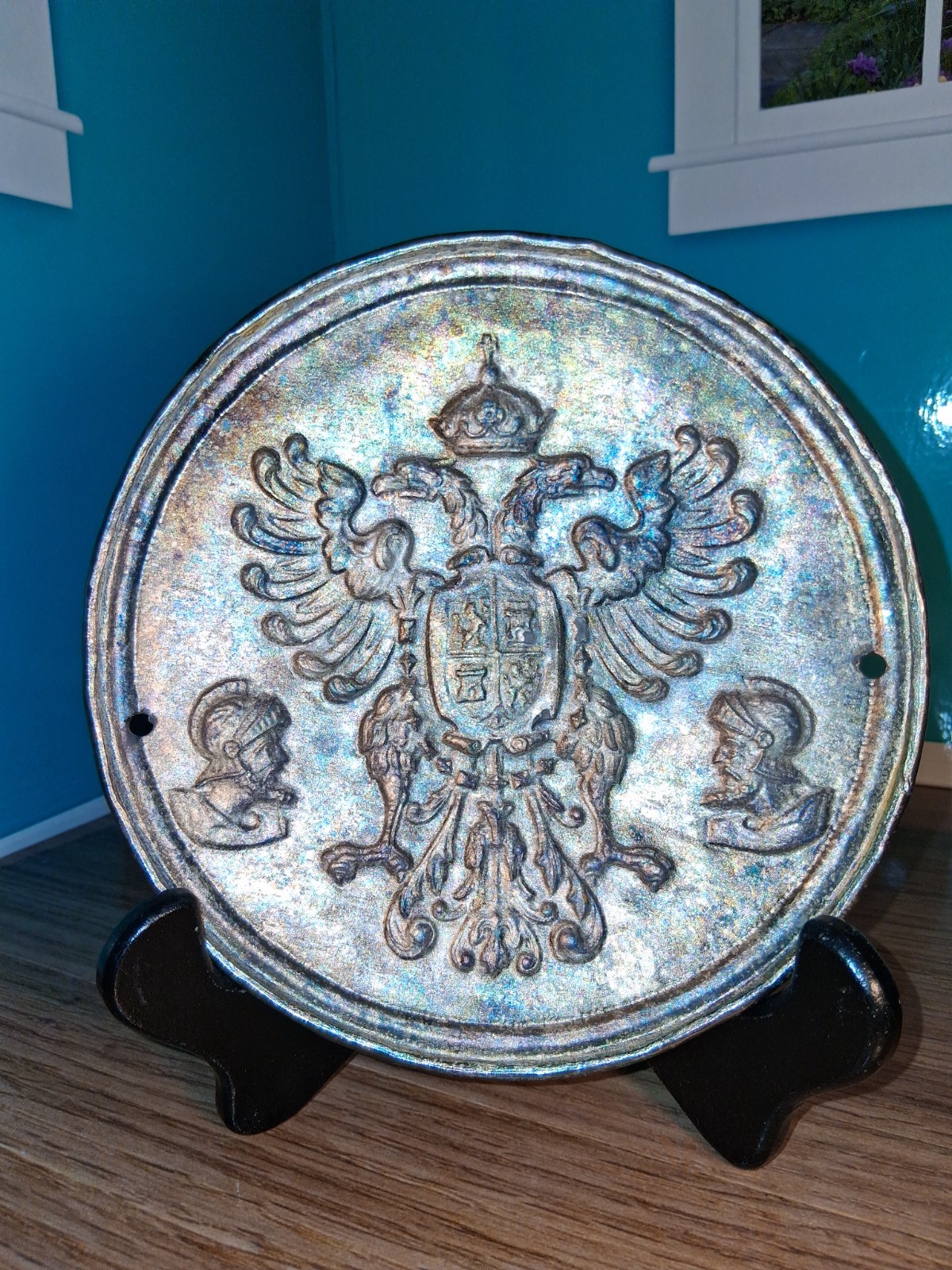 Antique 19C Russian Armor Coat of Arms Silver Plate wall Plaque Antique 19C Russian Armor Coat of Arms Silver Plate wall Plaque