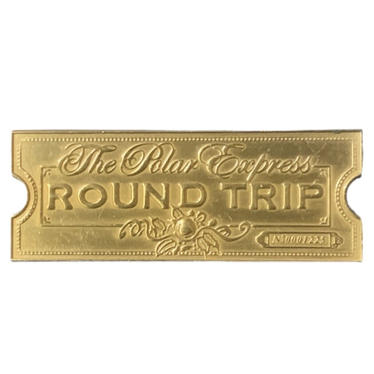Warner Bros The Polar Express Round Trip Ticket Gold Tone Souvenir Pin