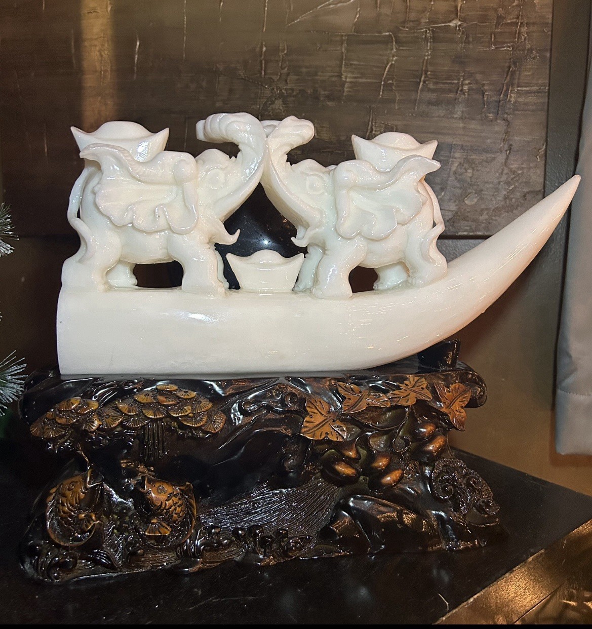 19.6LB Natural White Marble Jade Hand Carved Elephant Crystal w/ Custom Stand