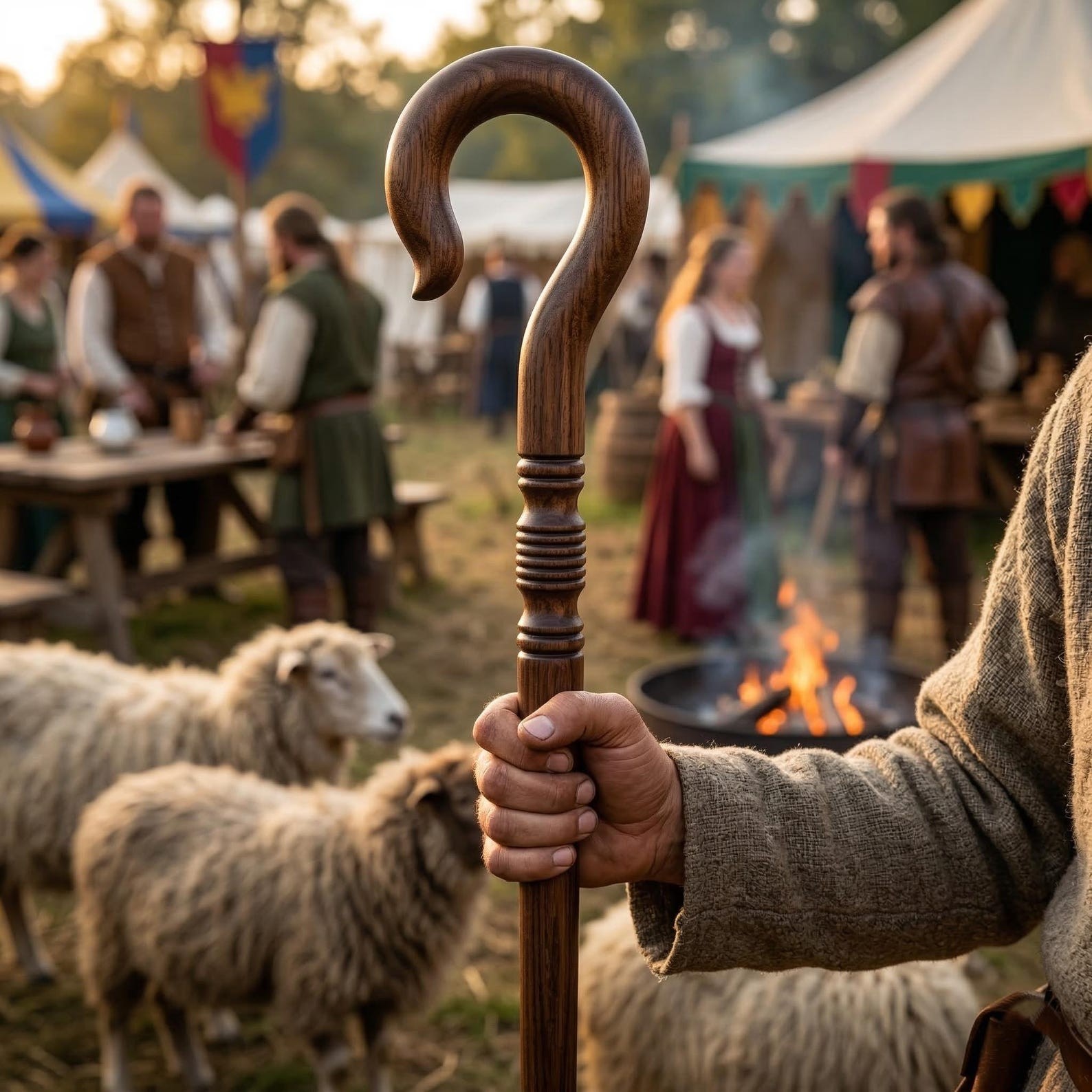 Handcrafted Indian Rosewood Shepherd Staff, 180cm Detachable Crook Walking stick
