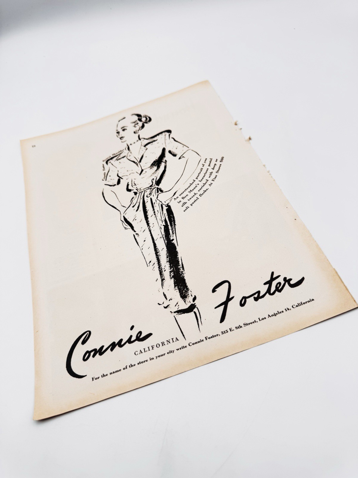 Vintage 1940s Connie Foster California Fashion Print Ad 11x14 Mid-Century Art